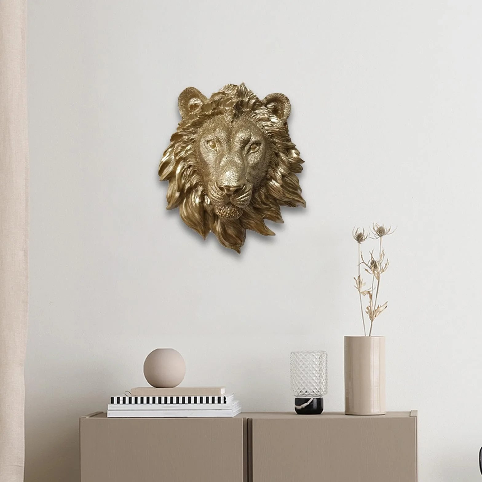 Sharplace Sculpture Murale Résine Tête Animal Lion Artisanat Art Mural Décoration Faite Main