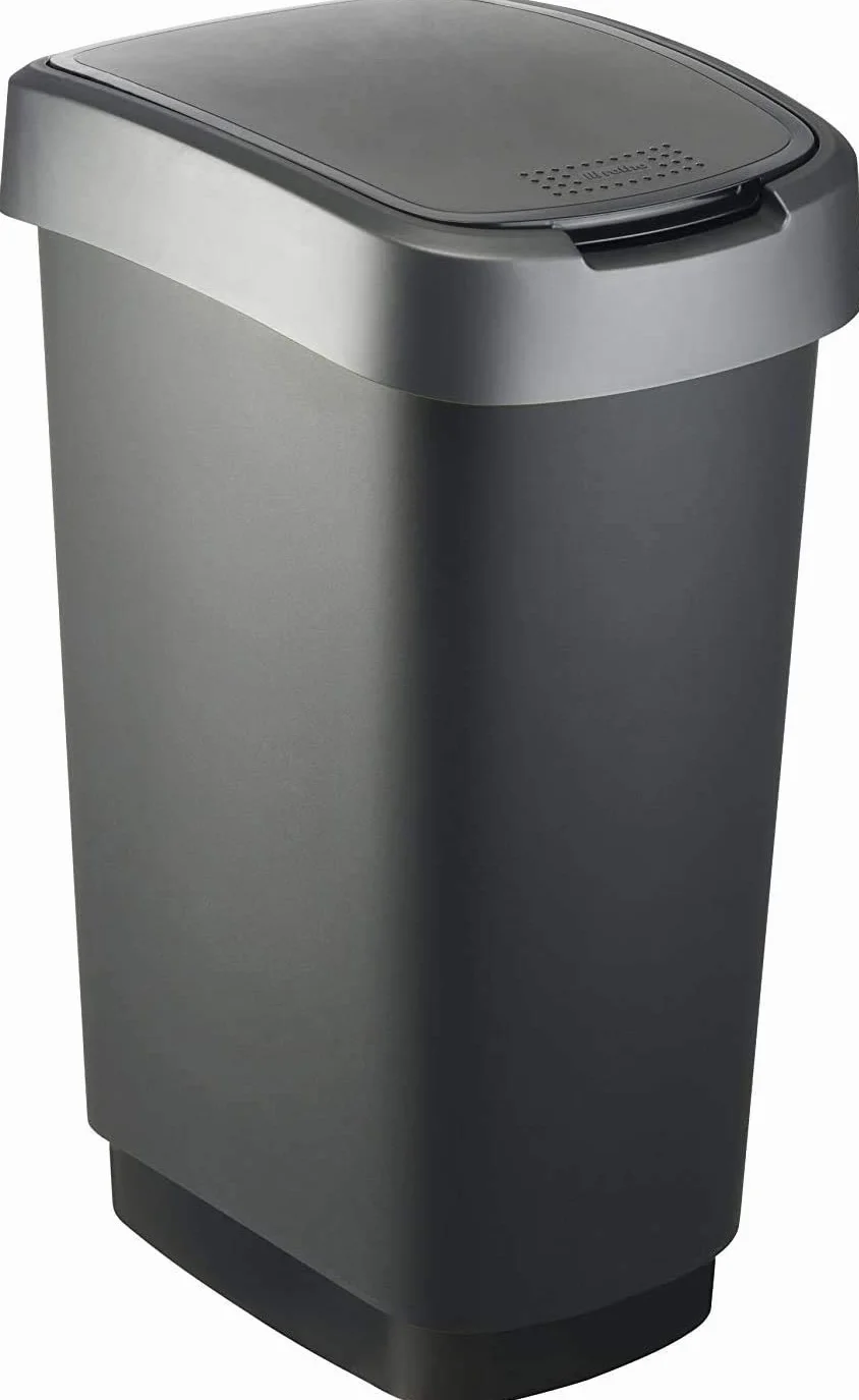 Rotho Twist Poubelle 50l plastique PP sans BPA noir argent 40x30x60 cm