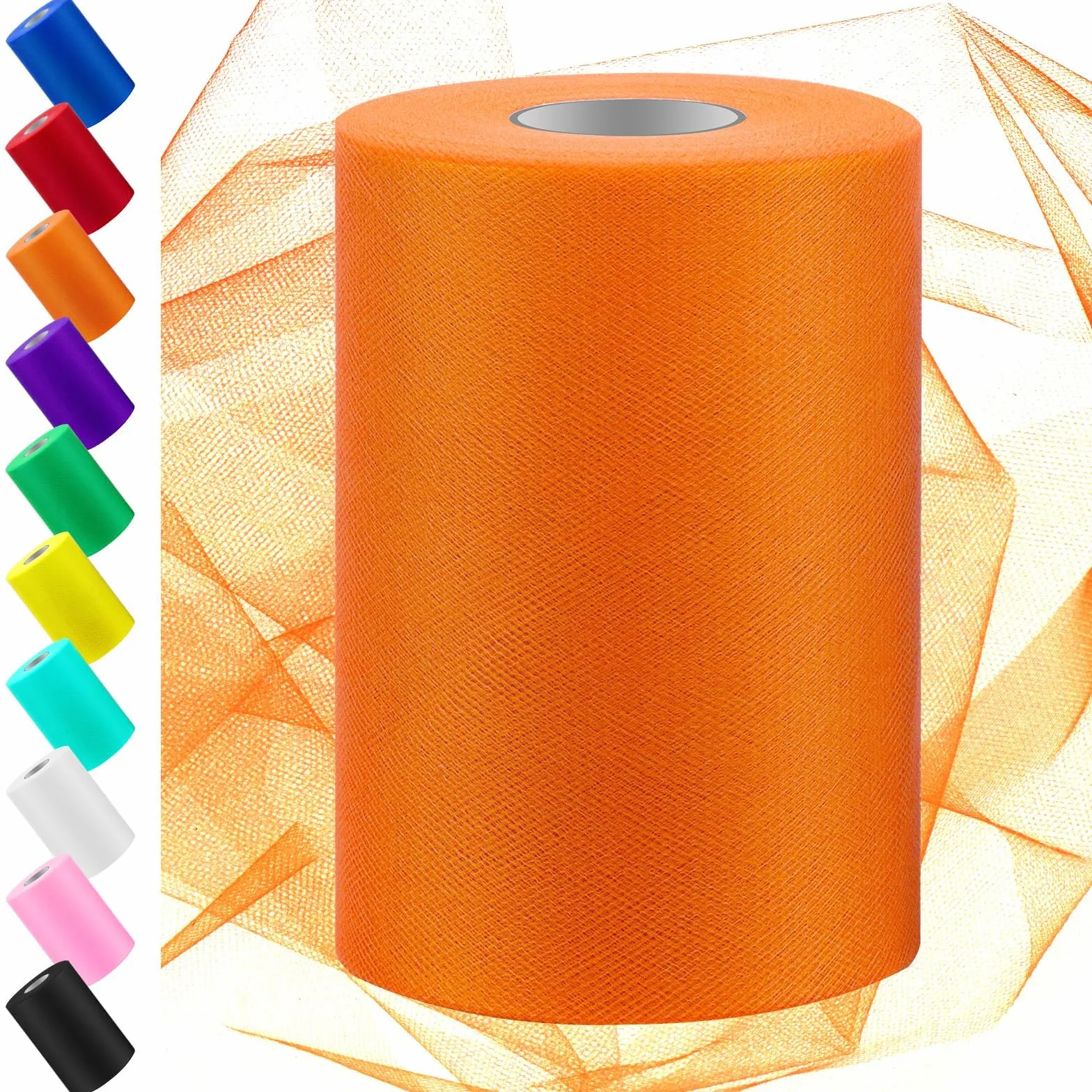 Swpeet 6 pouces 100 mètres Orange Tulle Tissu Rouleau Polyester Bobine pour Décorations Mariage