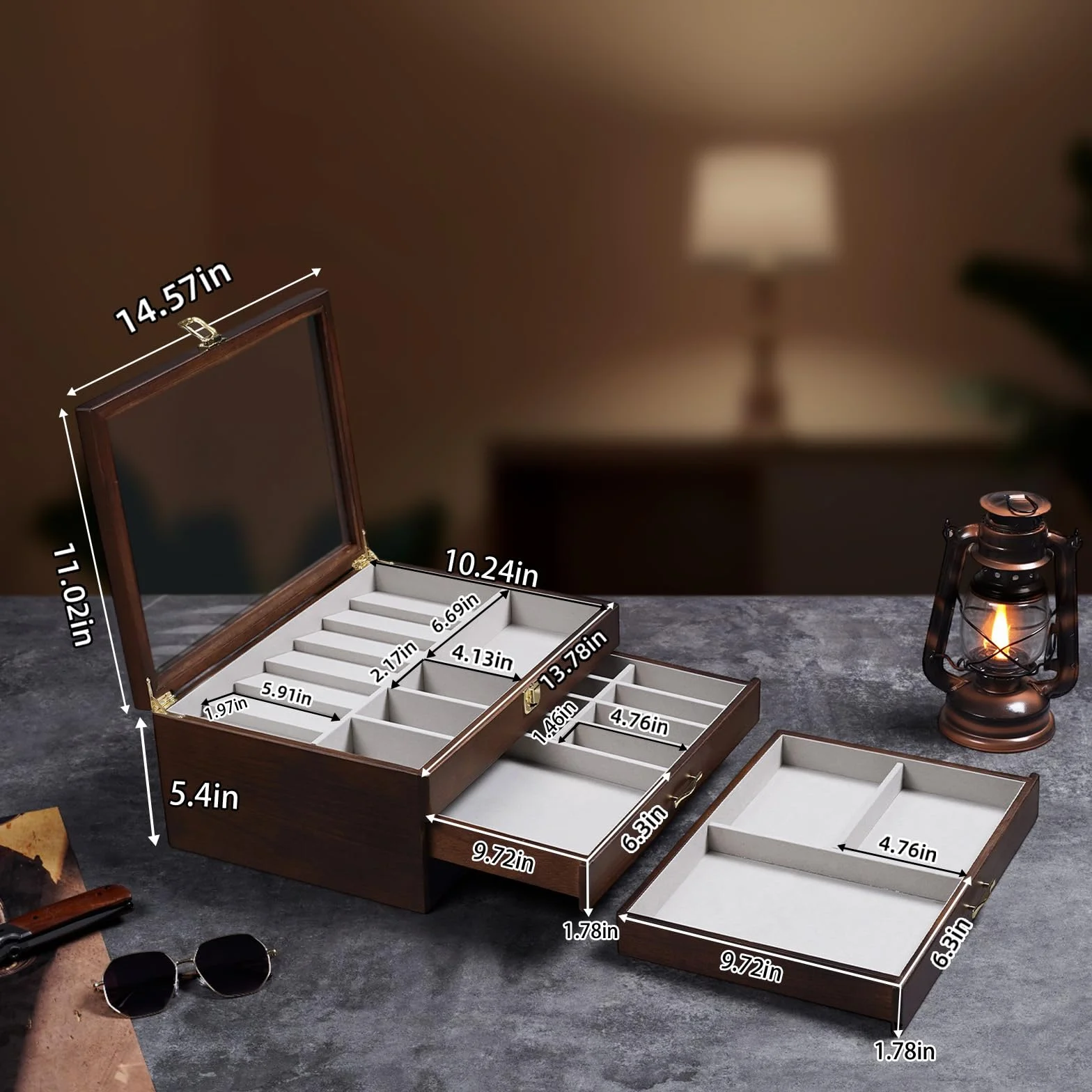 3 Étages Coffret Poignard, Bois Boîte Présentation Poignard pour 30 à 36 Couteaux de Poche, Grande Vitrine à Couteaux avec Vitre Supérieure en Verre Véritable, pour Collection, Cadeau (Noyer)