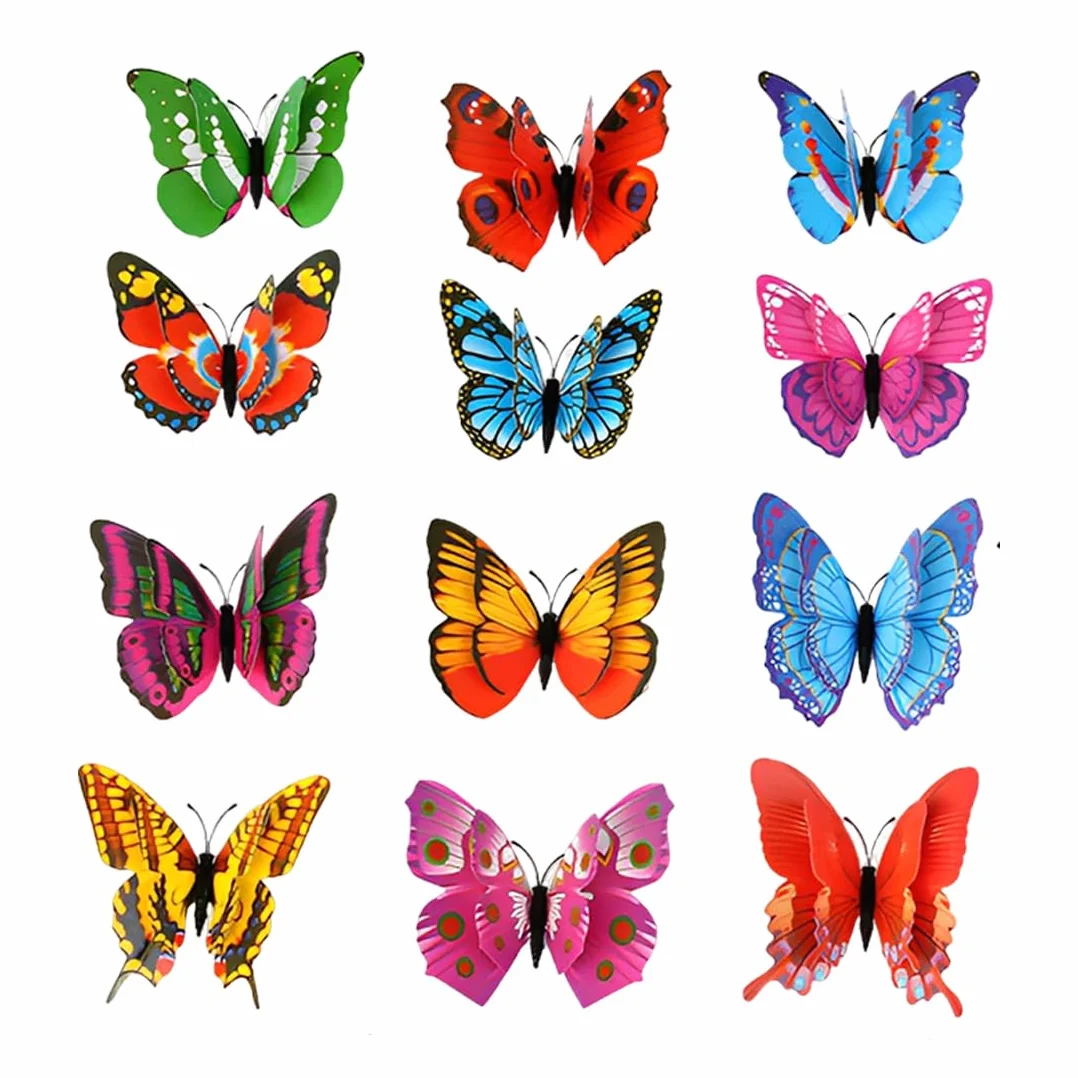 Papillon en PVC 12 pièces Décorations murales extérieur intérieur jardin adhésif double face