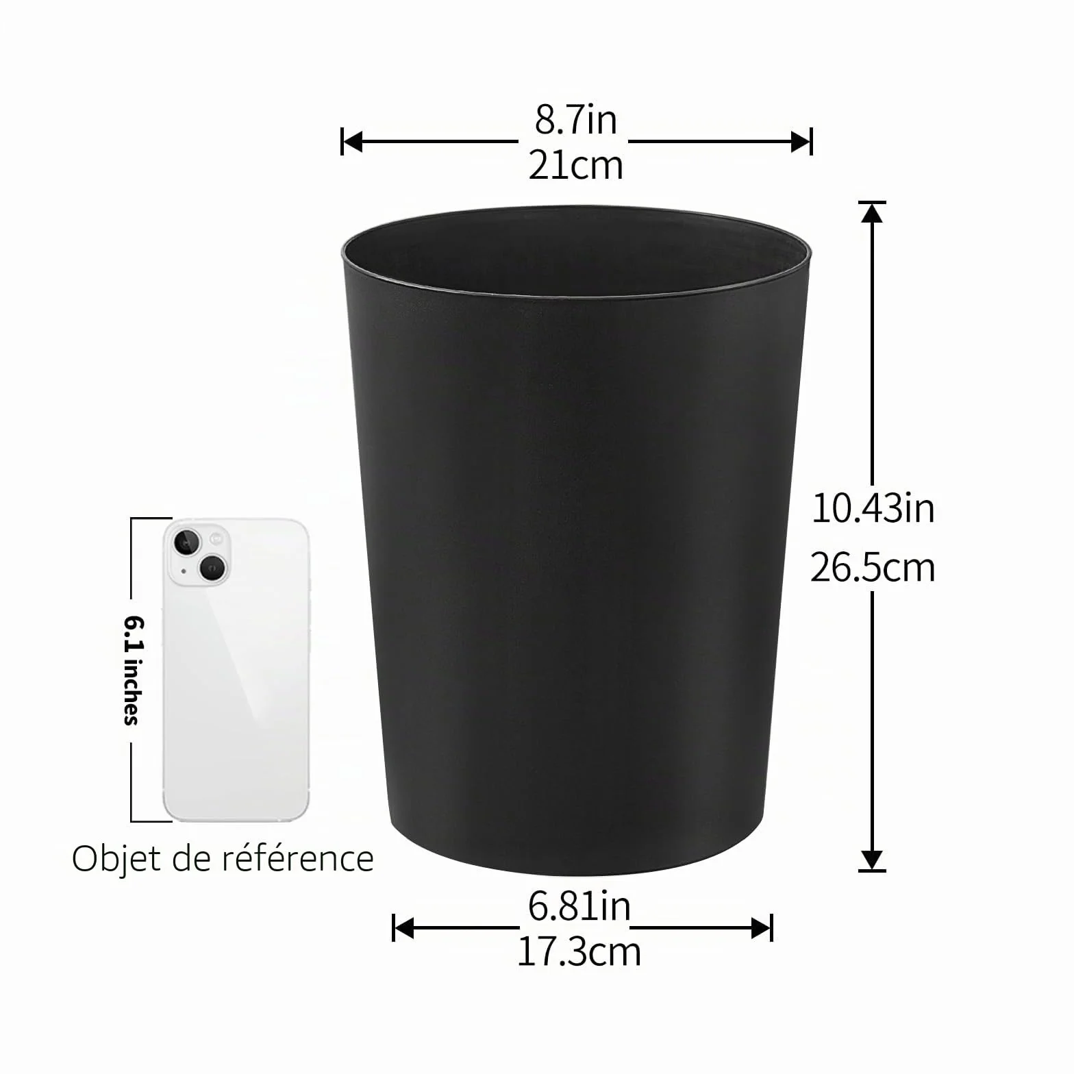 Cetomo Poubelle en Plastique 7.2L Corbeille à Papiers Empilable Noir 3 Pièces