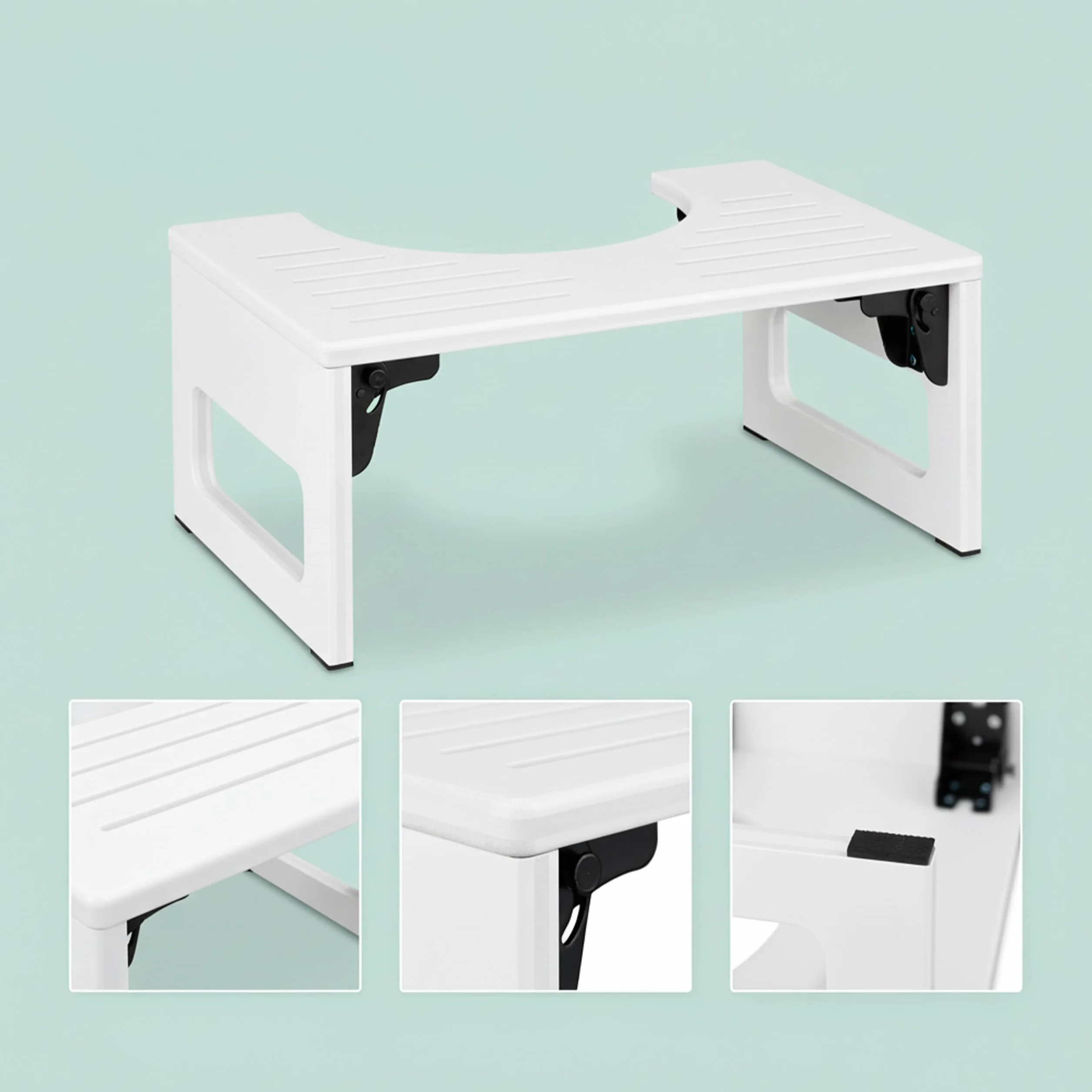 Relaxdays Tabouret de Toilettes Pliable pour Adultes en Bambou antidérapant, 18x43x27,5 cm, Blanc