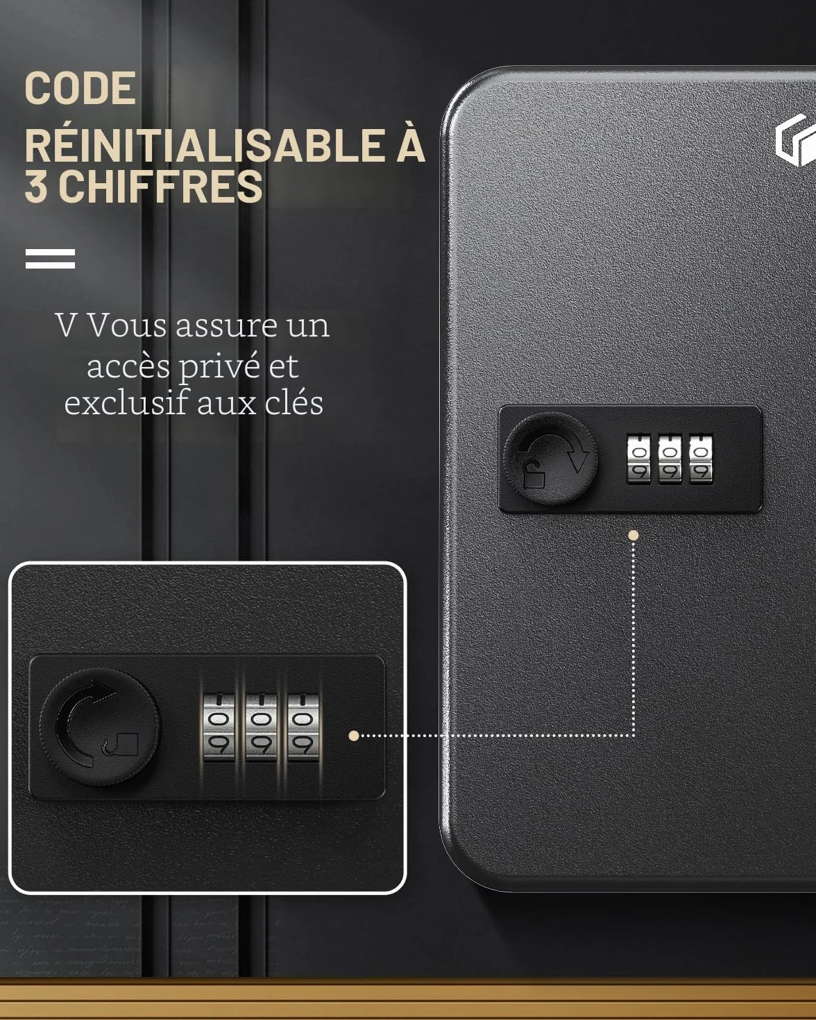 Uniclife Armoire à Clés 20 Positions Serrure à Combinaison Réinitialisable Boîte à Clés Numérique Noire