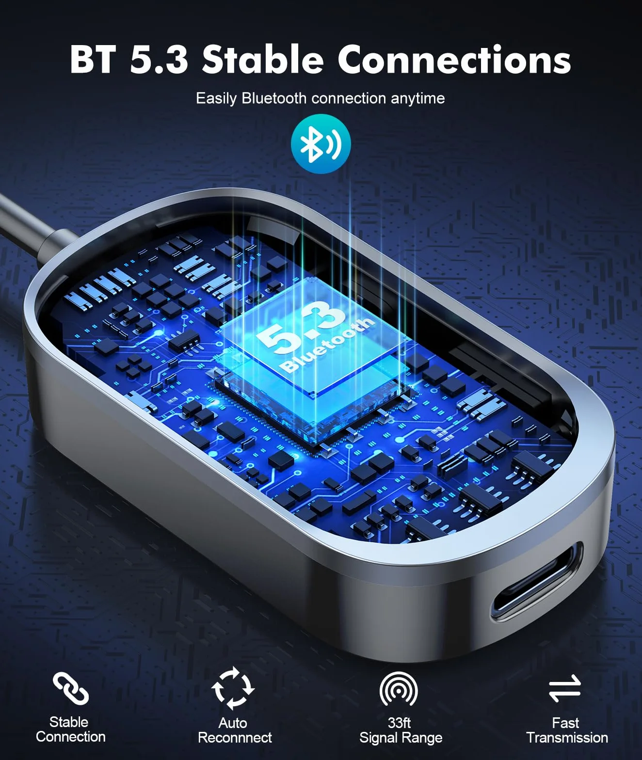 Mohard Bluetooth 5.3 Audio, Nadajnik Bluetooth Odbiornik AUX Bluetooth 5.3 Car Handsfree Dual Pair do AirPods i Słuchawek, 3.5mm Jack Audio Adapter w samolocie, Dom/Samochód Stereo, PC/TV/Głośniki