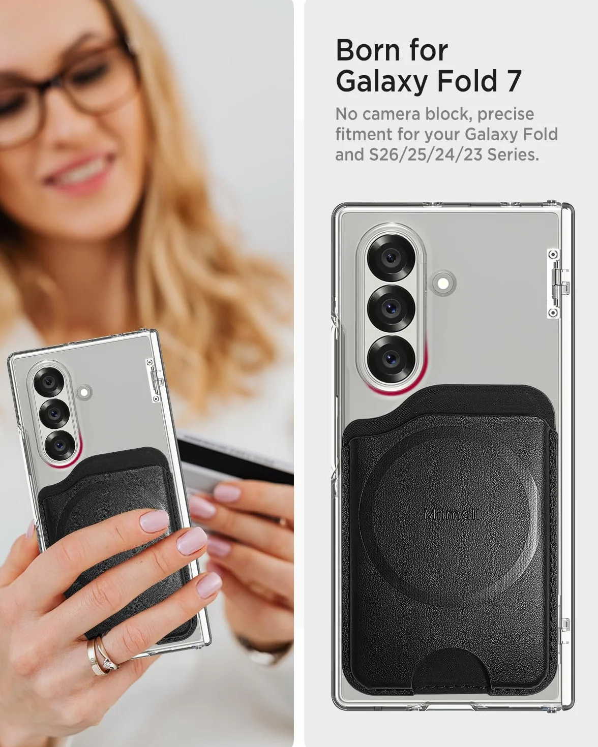 Miimall Samsung Galaxy S25 Ultra MagSafe, [uchwyt na 3 karty], wegańska skóra, etui na karty MagSafe, dwustronny portfel magnetyczny do Galaxy Fold 7/S25 FE/Pixel 10 Pro Fold/iPhone 17 16 15, Czarny