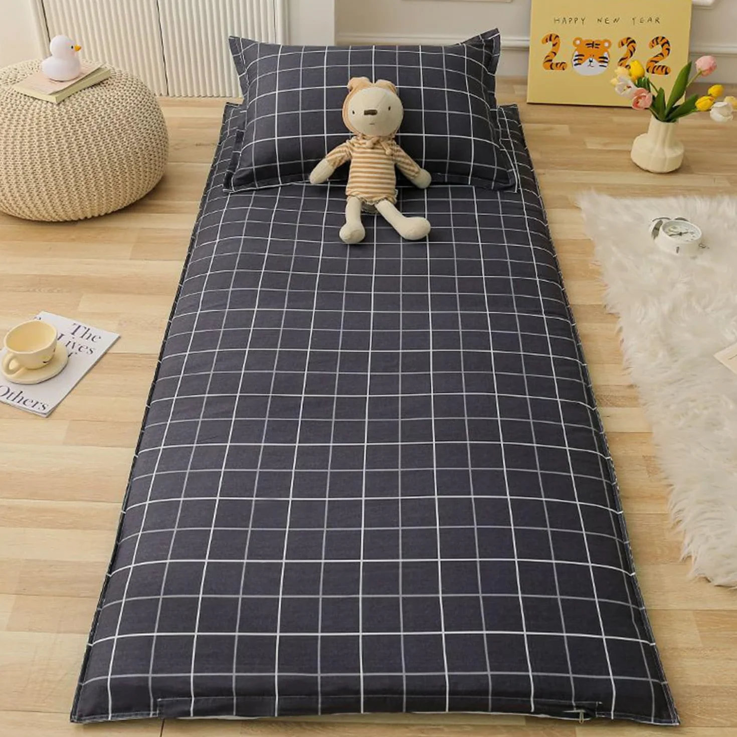 Housse de Matelas Zippée en Tatami 100% Coton pour Futon Traditionnel Queen 150x200cm