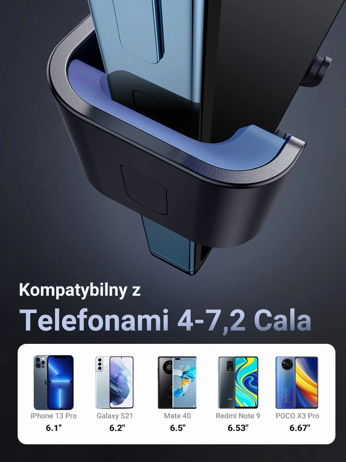 UGREEN Uchwyt na Telefon Samochodowy na Odpowietrznik Kompatybilny z iPhone Galaxy Huawei Xiaomi (Czarny)