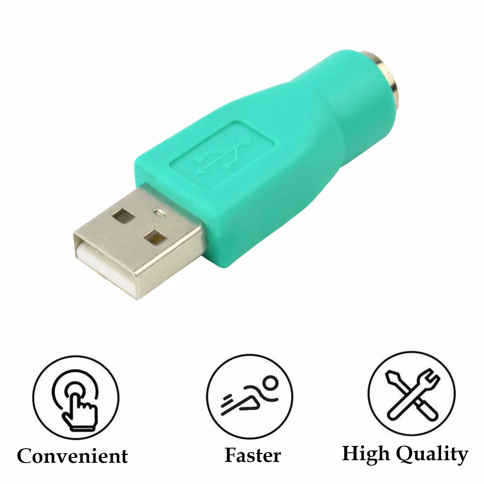 Lot de 2 Adaptateurs PS/2 USB Mâle vers PS/2 Femelle pour Clavier Souris PC (Vert)