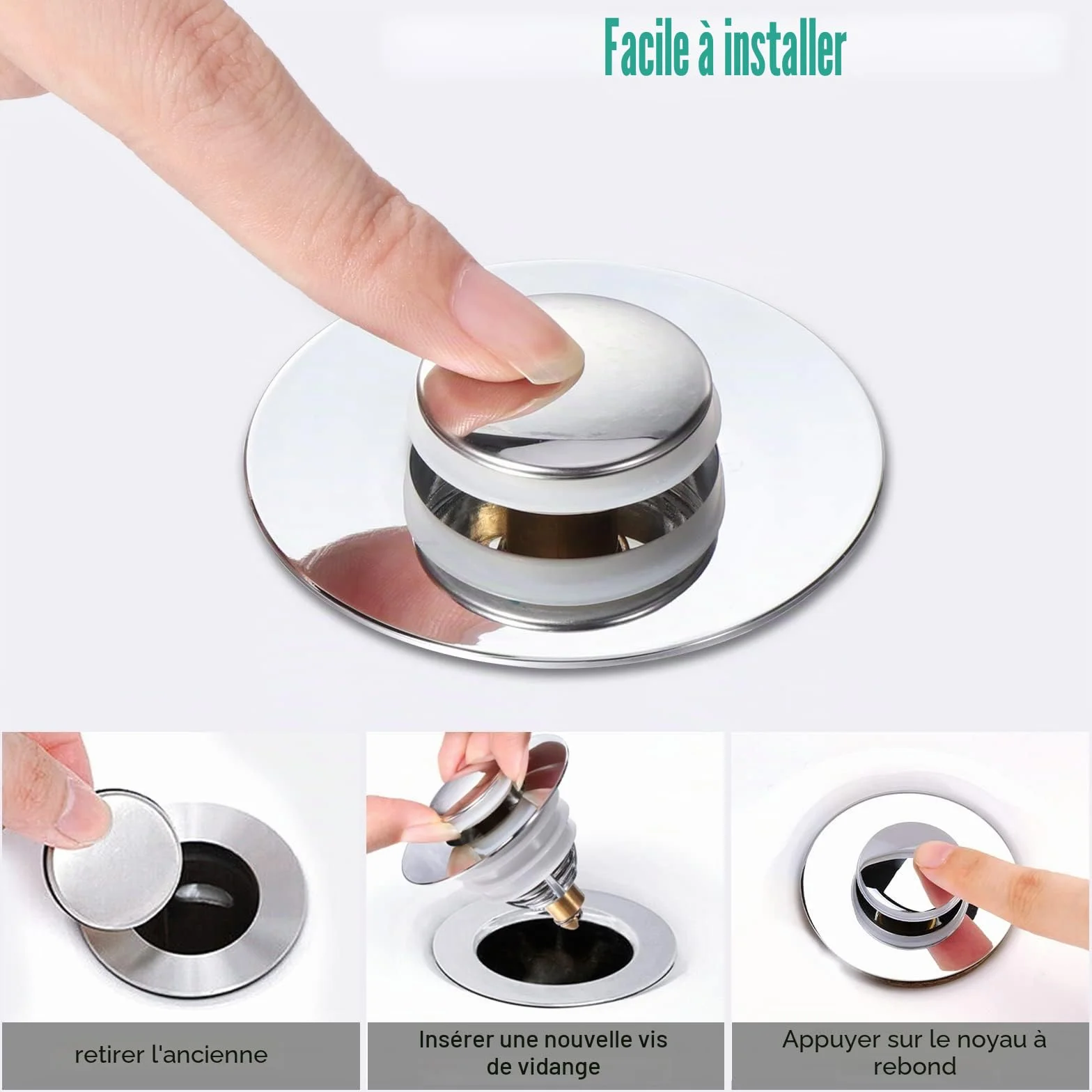 Diboniur Bonde Lavabo Universel, Bouchon Pop-Up avec 2 Joints 32-42mm