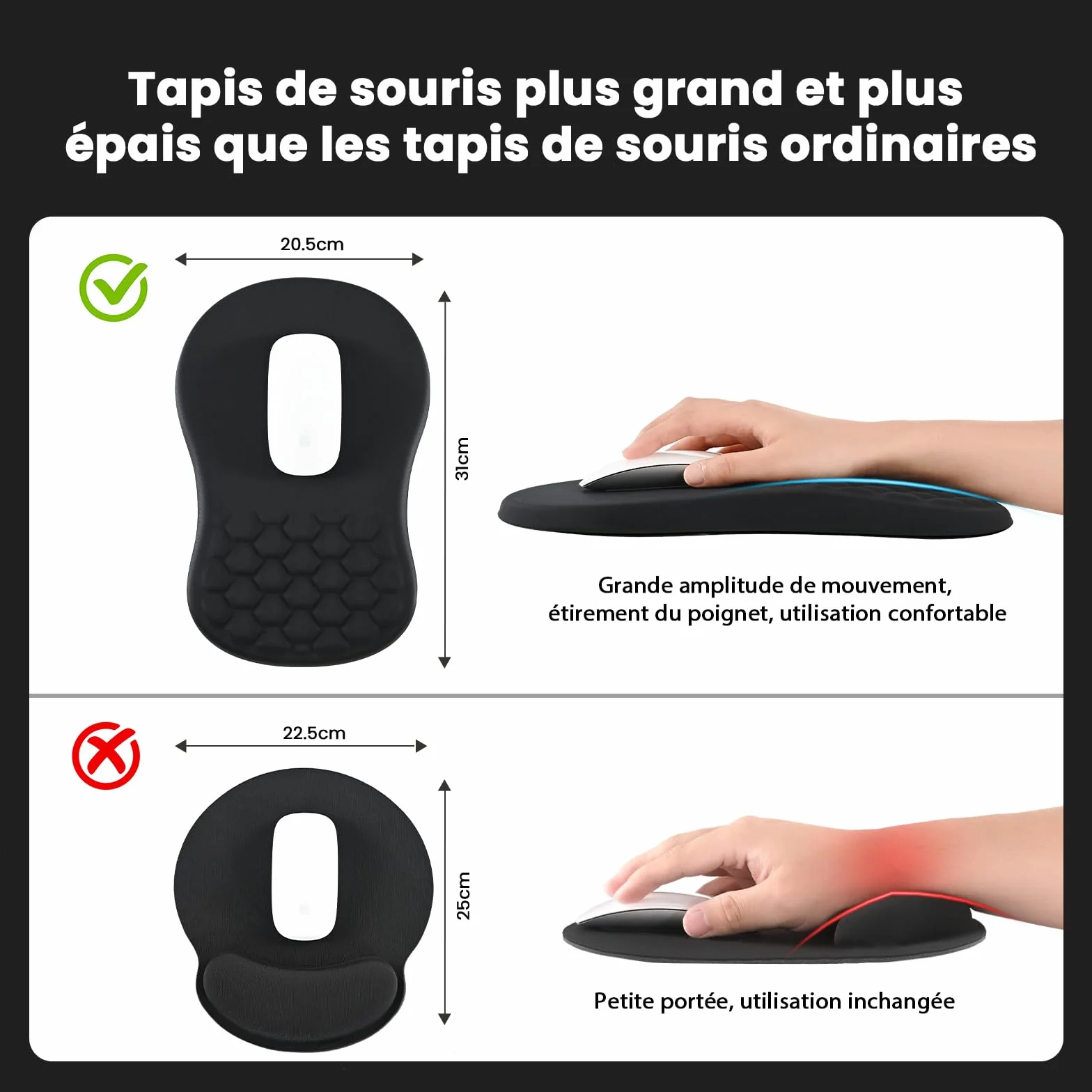 EooCoo Tapis de Souris XXL Gaming, Repose-poignet Ergonomique, Surface Agréable, Glisse Fluide
