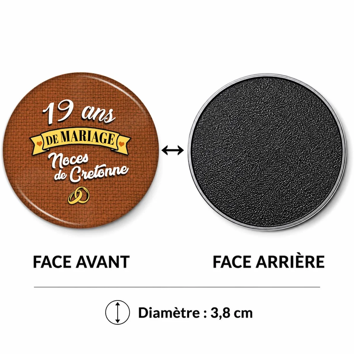 Magnet Aimant 3.8cm Anniversaire 19 Ans Mariage Noces Cretonne