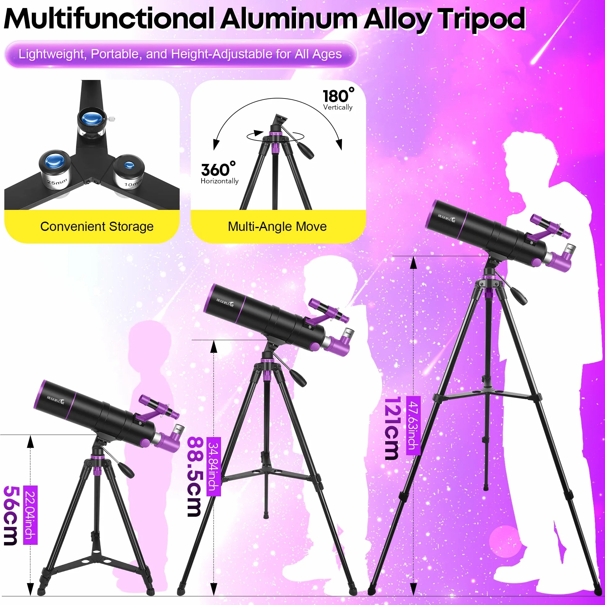 HUGERESTAR teleskop astronomiczny profesjonalny dla dorosłych, 90/550mm astronomiczny teleskop refraktorowy dla dzieci i początkujących, przenośny teleskop podróżny ze statywem, uchwytem na telefon