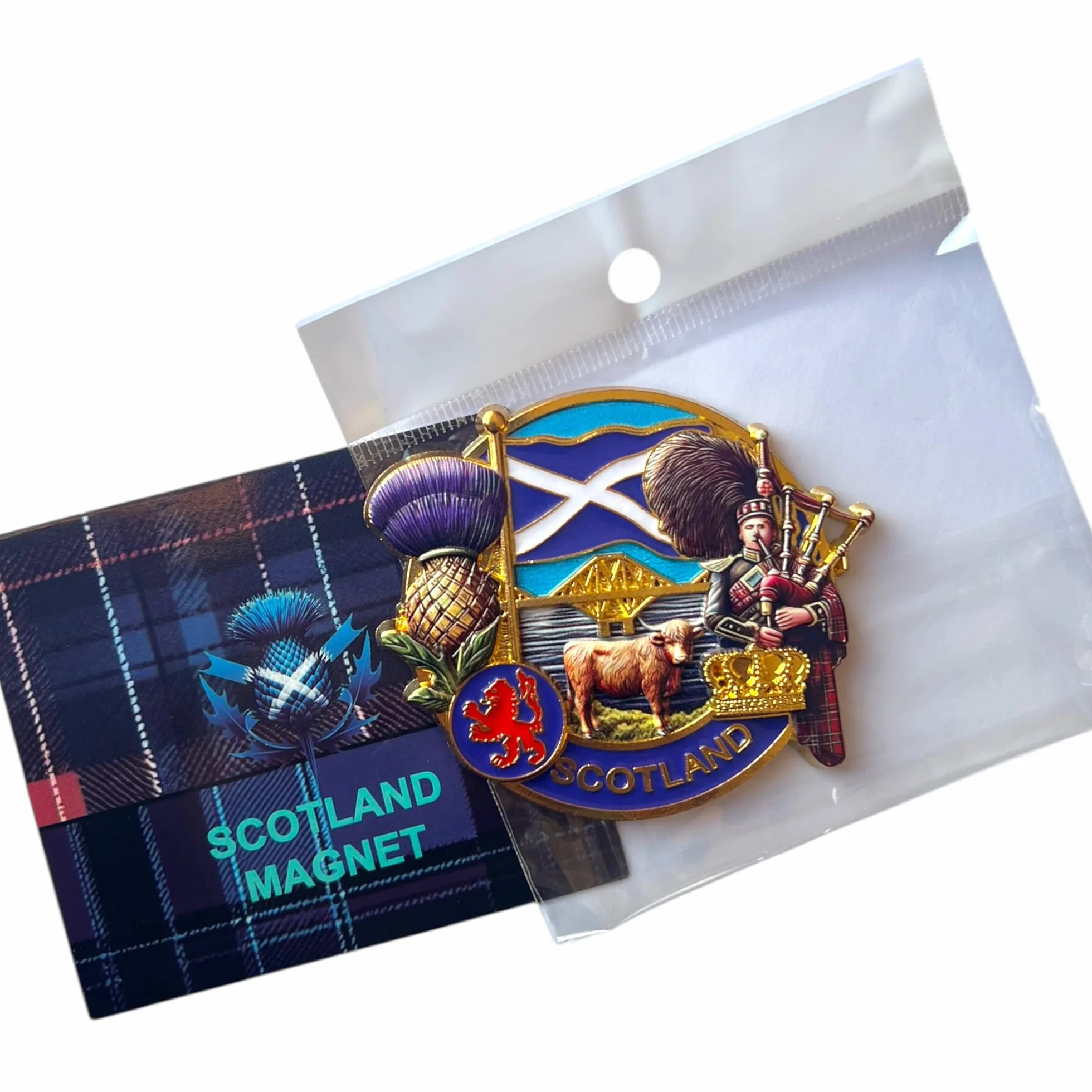 Aimant souvenir du patrimoine écossais Drapeau de l'Écosse Aimant de réfrigérateur Cadeau d'Édimbourg Aimant en métal doré