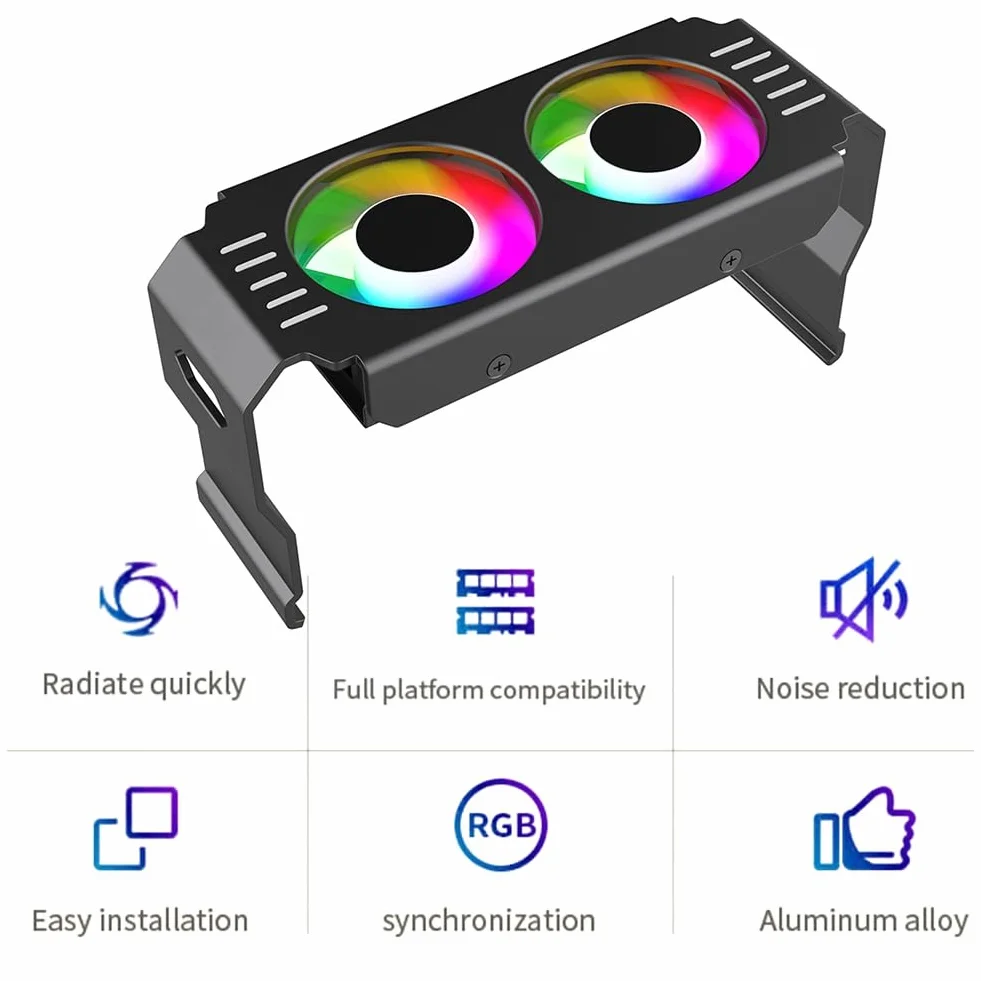 Module de Mémoire RAM Cooler DDR3 DDR5 5V 3Pin PWM 4Pin Light Sync 120mm Double Ventilateurs Radiateur Blanc