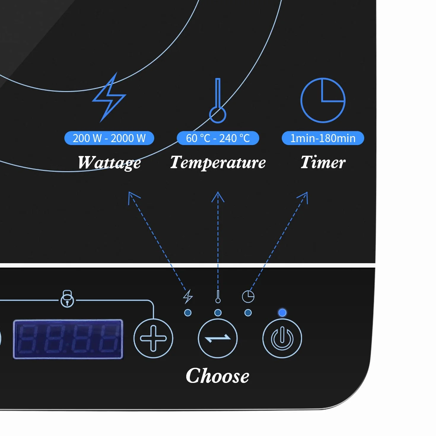Aigostar BlueFire 30PKZ - Plaque à induction portable 10 puissances. Tactile, programmable, chauffe rapide. Écran LED. 2000W, noir.
