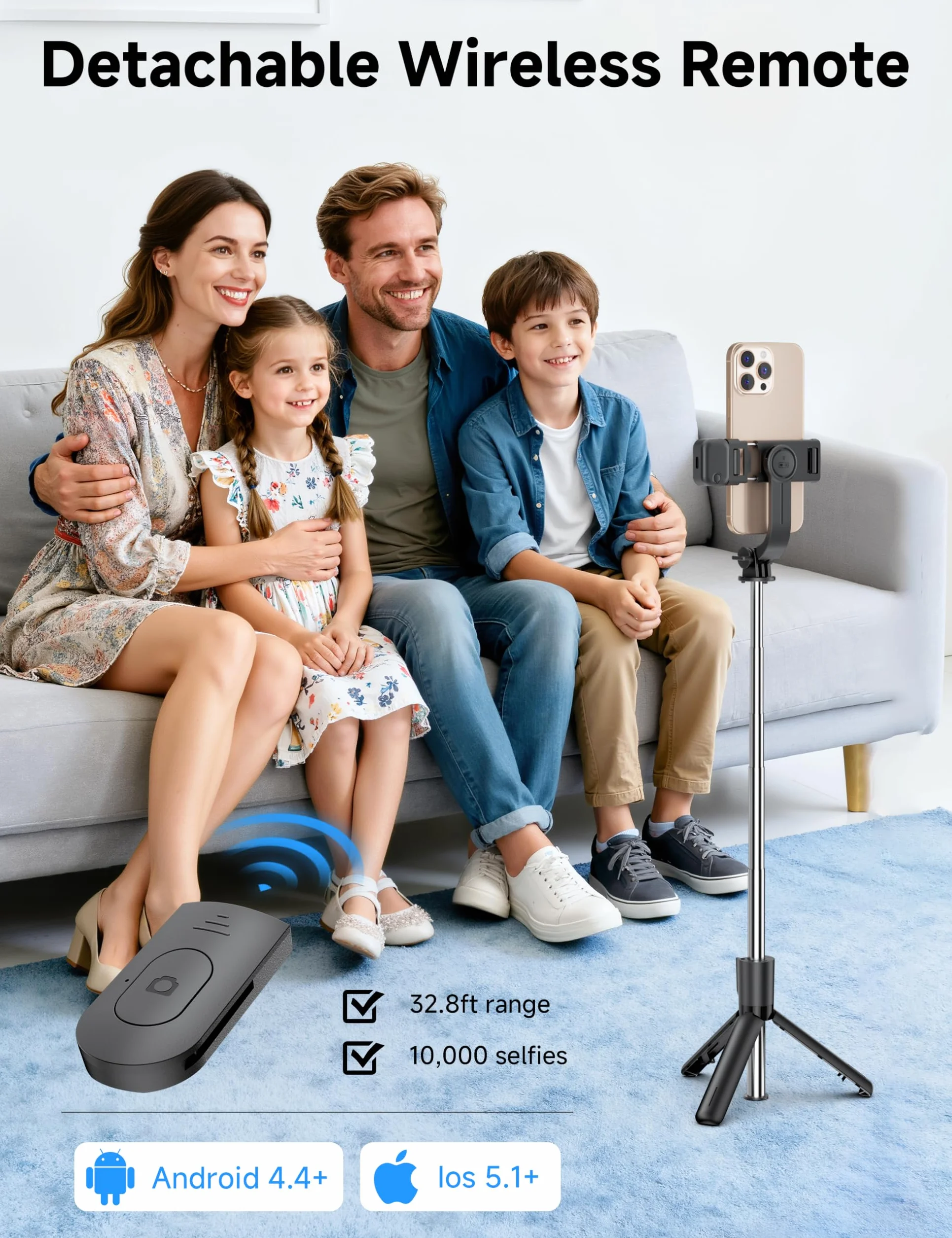 Mini statyw podróżny do selfie z lampką, wysuwany kij do selfie z odłączanym pilotem, statyw do iPhone'a do nagrywania filmów, fotografowania, kompatybilny z telefonami komórkowymi