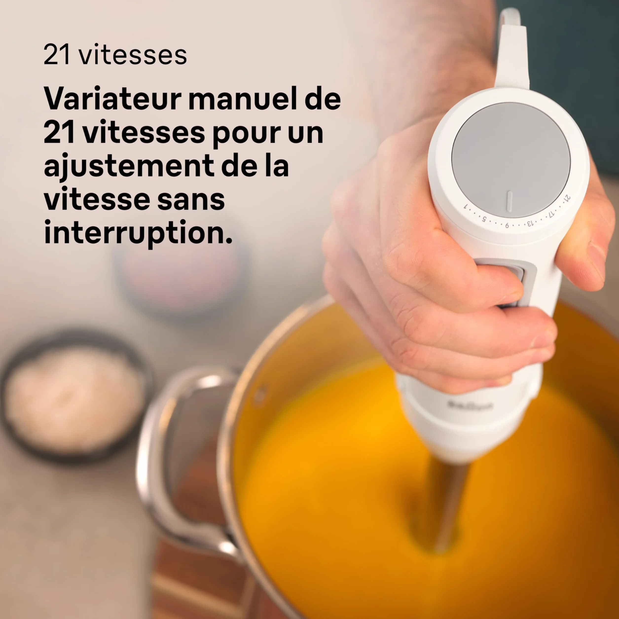 Braun MultiQuick 5 - Mixeur Plongeant pour Soupes, Smoothies et Purées Bébé, 21 Vitesses, Contrôle de Précision, Pied en Inox, Verre Doseur, 1000W, Blanc (MQ50001M)