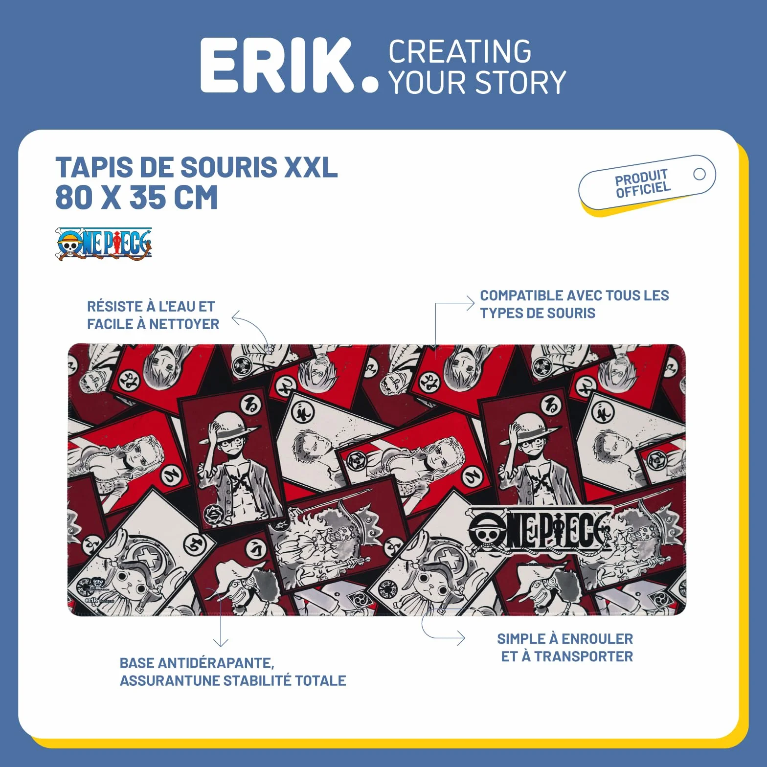 Tapis de Souris Gamer XXL One Piece 80 x 35 cm Sous Licence Officielle