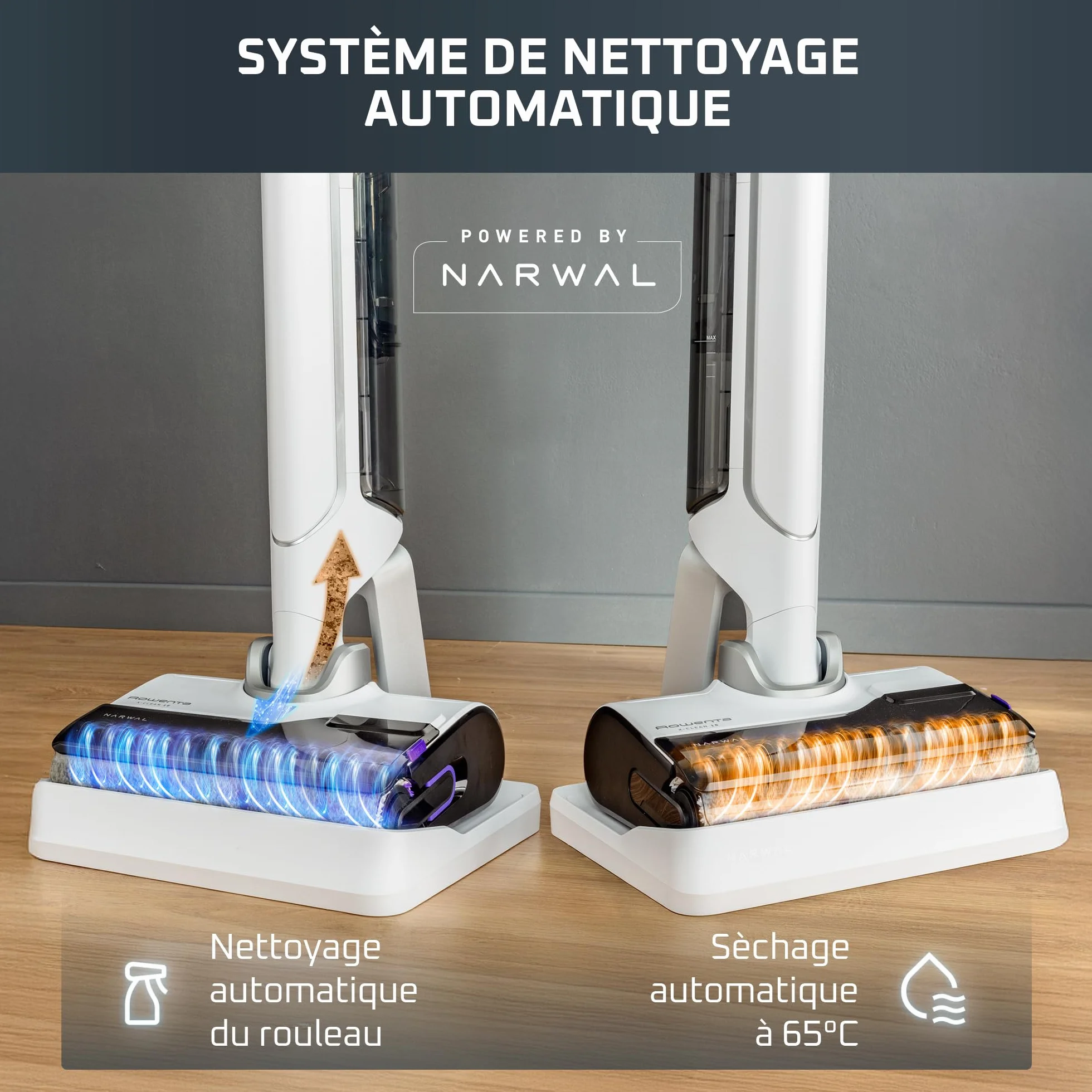 Rowenta Aspirateur Laveur sans fil X-Clean 10 180° Plat Auto-Nettoyage 65°C 60min Blanc GZ7540WO