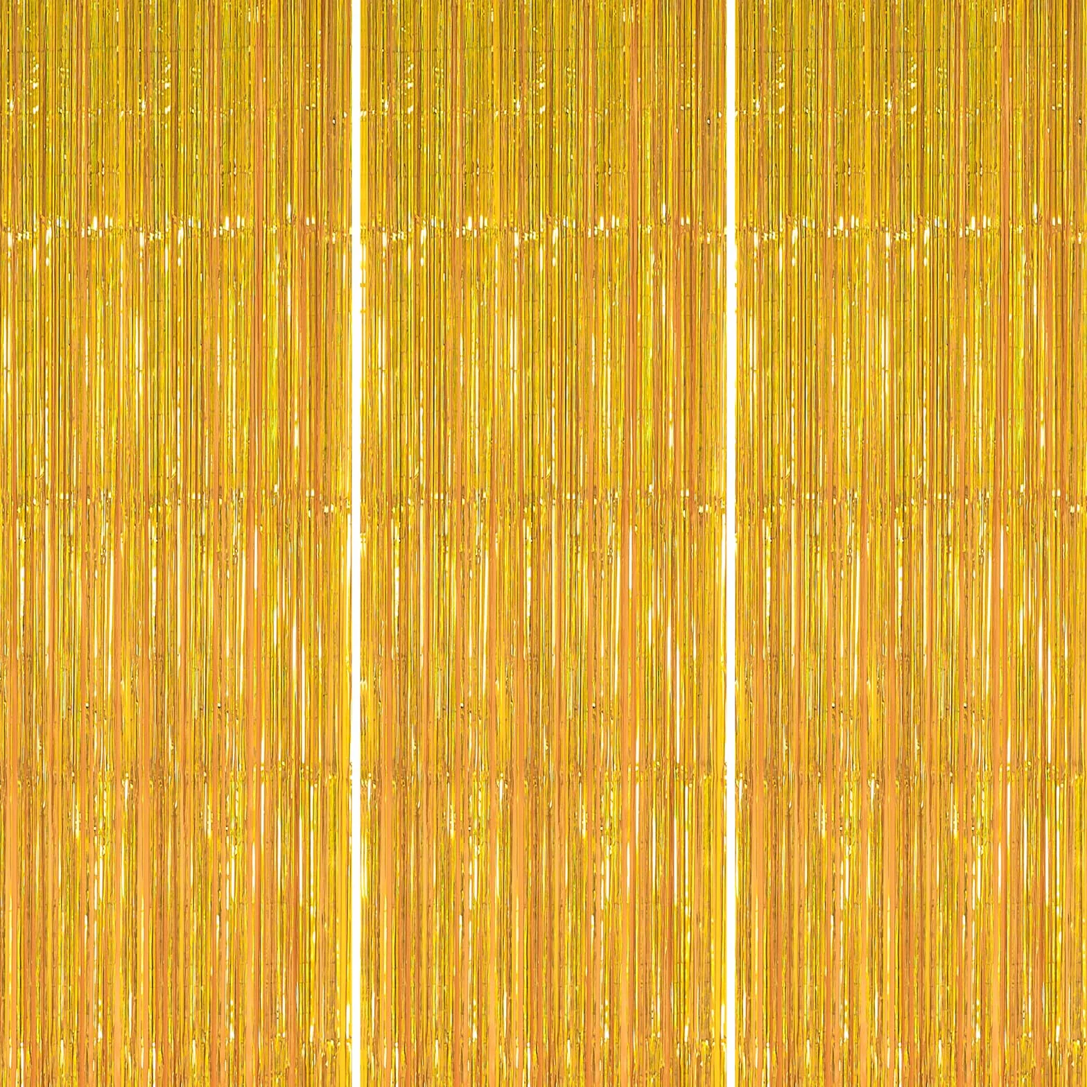 PartyWoo 3 Pièces Rideau Frange Anniversaire Or Aluminium Métallique Brillant Tinsel Shimmer Décoration Fête Toile de Fond 1x2m