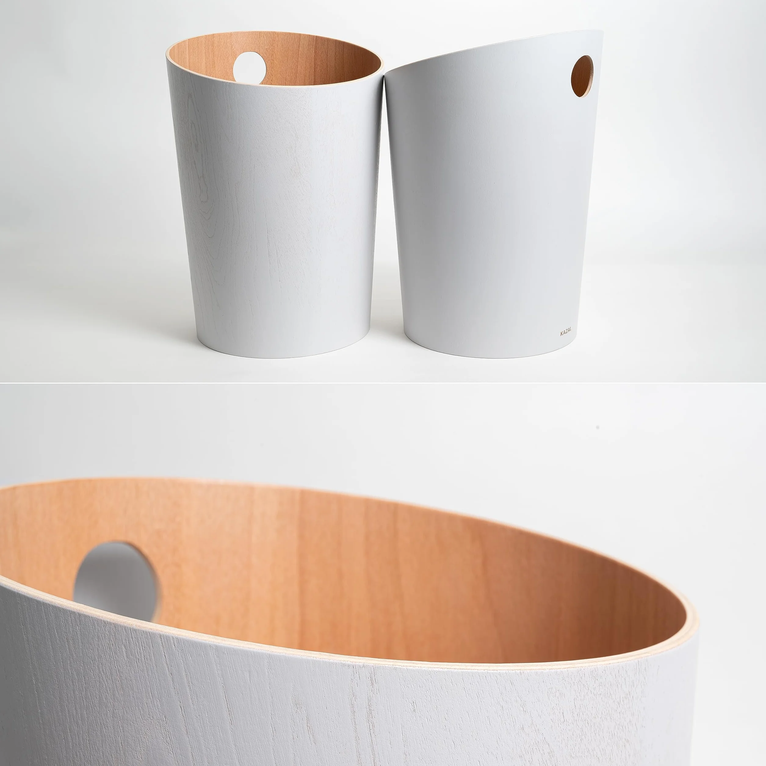 Kazai Corbeille à Papier Design Bennet Poubelle Bureau Placage Bois Véritable Blanc