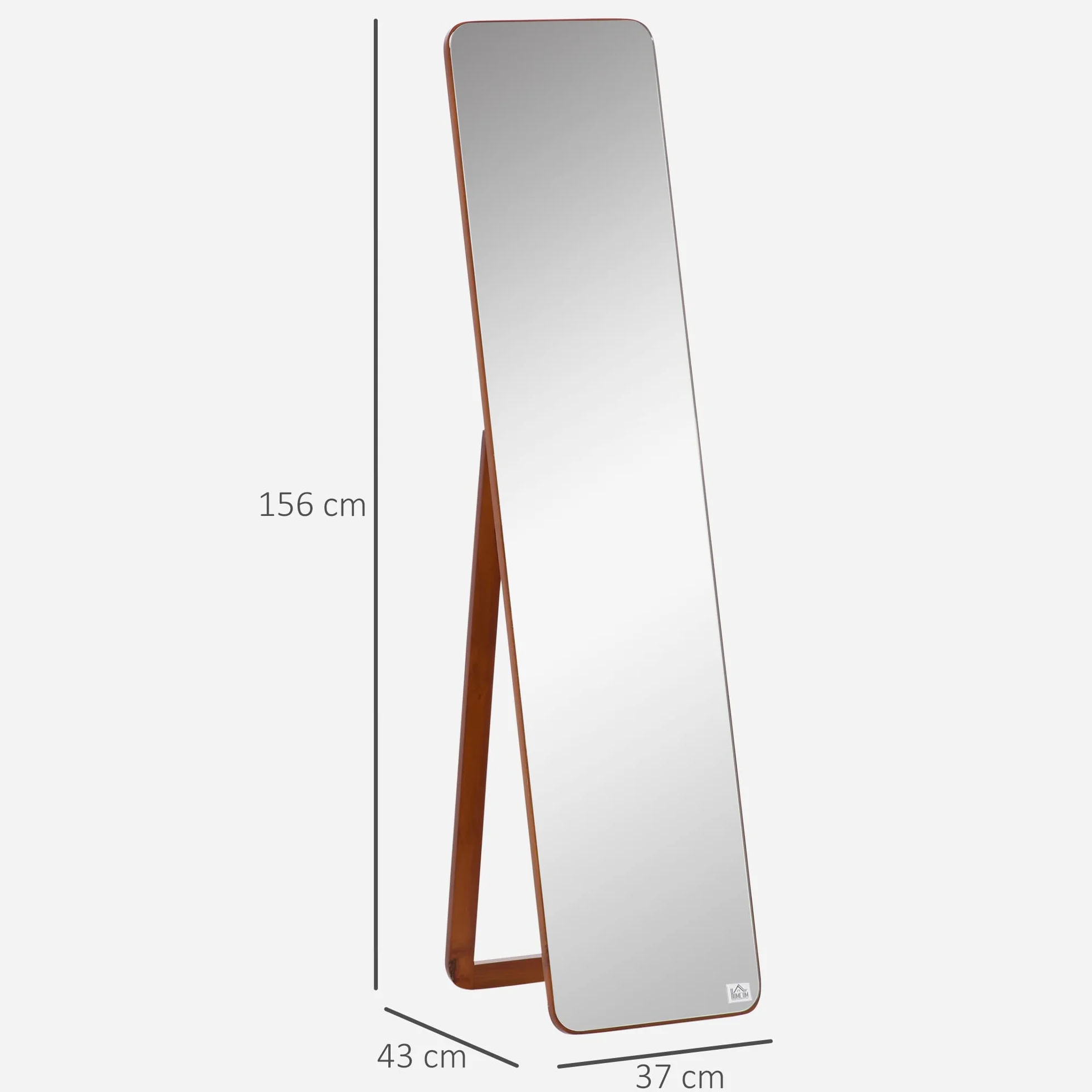 HOMCOM Grand Miroir Pleine Longueur rectangulaire 37 x 160 cm sur Pied ou Mural Noyer Clair