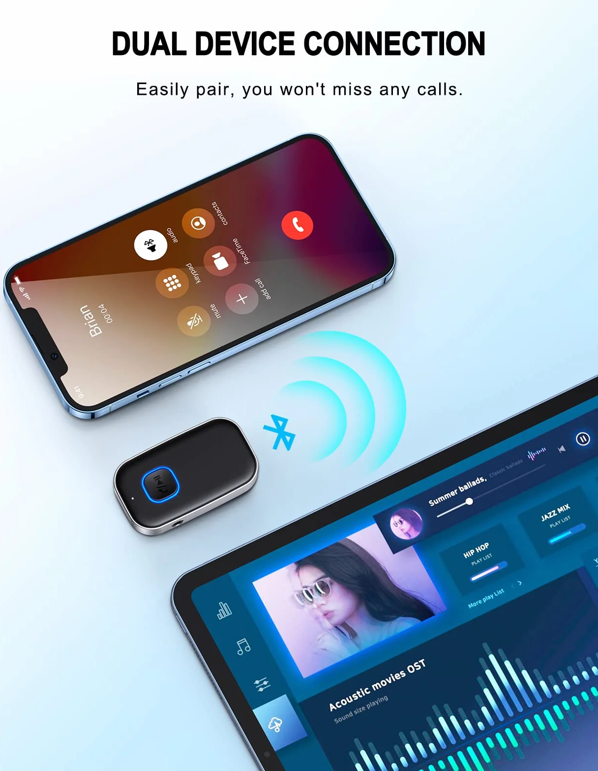 Glangeh [2022 ulepszony] Odbiornik Bluetooth, adapter samochodowy Bluetooth z redukcją szumów, 16-godzinny odbiornik Bluetooth Aux w trybie gotowości do radia samochodowego HiFi/radia samochodowego