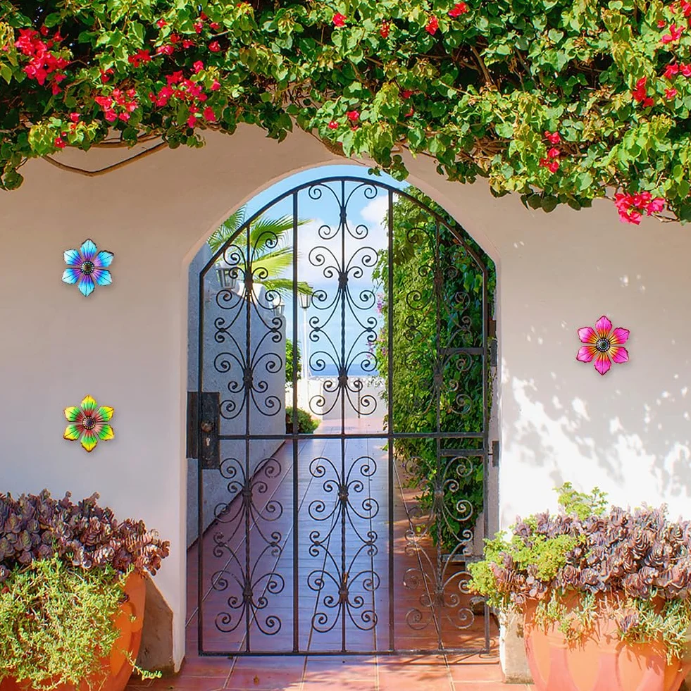 OFFCUP Fleurs en Métal 3pcs Décoration Murale Extérieur Jardin