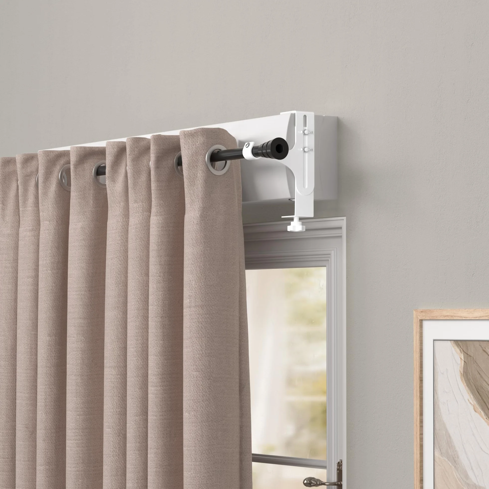 Support Tringle Rideaux sans Percage Accroche Rideau sans Perçage Hauteur 14-25 cm Blanc Pack de 2