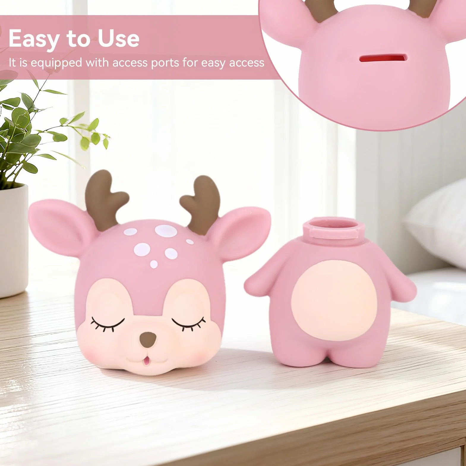 Tirelire Cerf Rose Plastique Décoration Chambre Filles Enfants