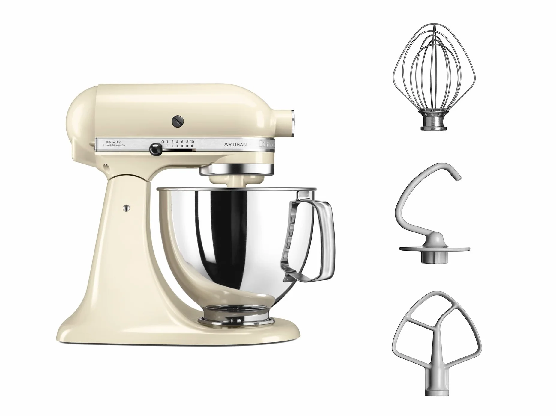 KitchenAid Robot Pâtissier - Artisan - Robot cuisine multifonctions à tête inclinable - Batteur avec 3 accessoires et Bol inox de 4,8 L - Crème