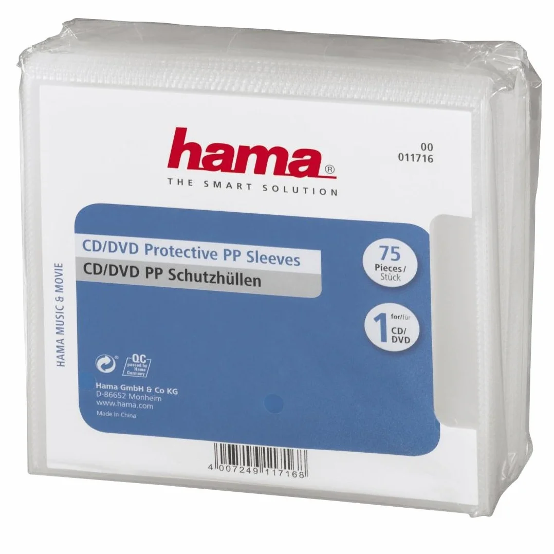 Hama Pochettes en polypropylène pour CD/DVD, 75 pièces, Transparent