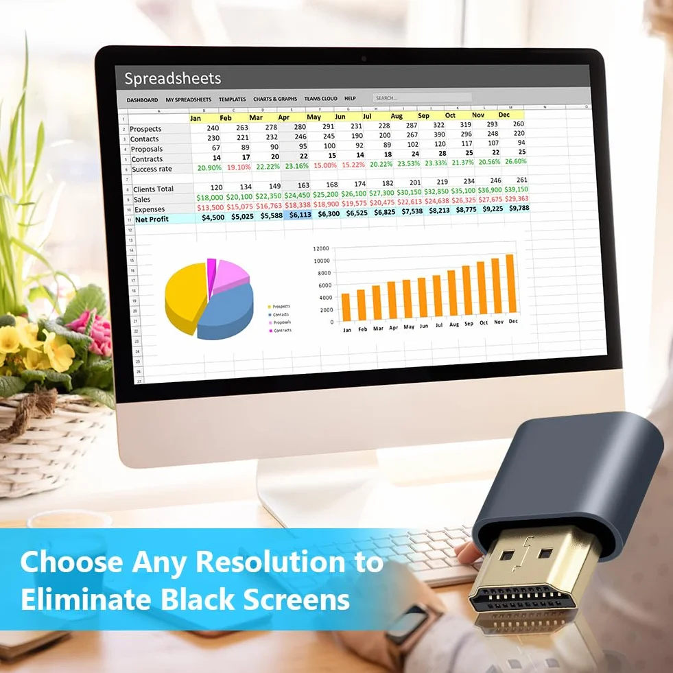 AXFEE Wtyczka HDMI Dummy, 1 szt. 4K@60Hz 3840x2160 Monitor Wirtualny, Przenośny Bezprzewodowy Emulator HDMI, Adapter USB-C na HDMI do Notebooka, Projektora, Telewizora, Komputera, Monitora