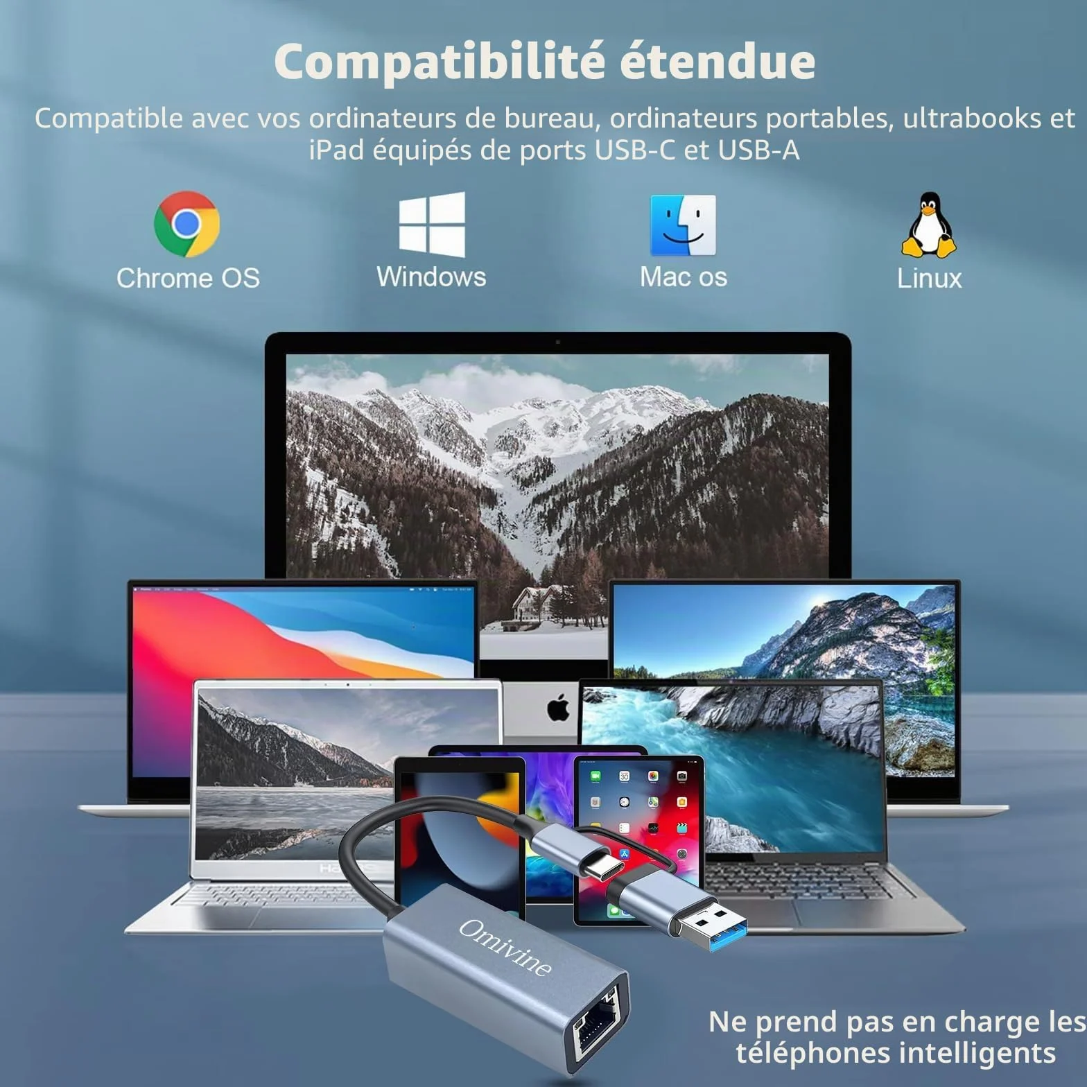 Adaptateur USB C vers Ethernet USB 3.0 RJ45 1000 Mbps Gigabit LAN