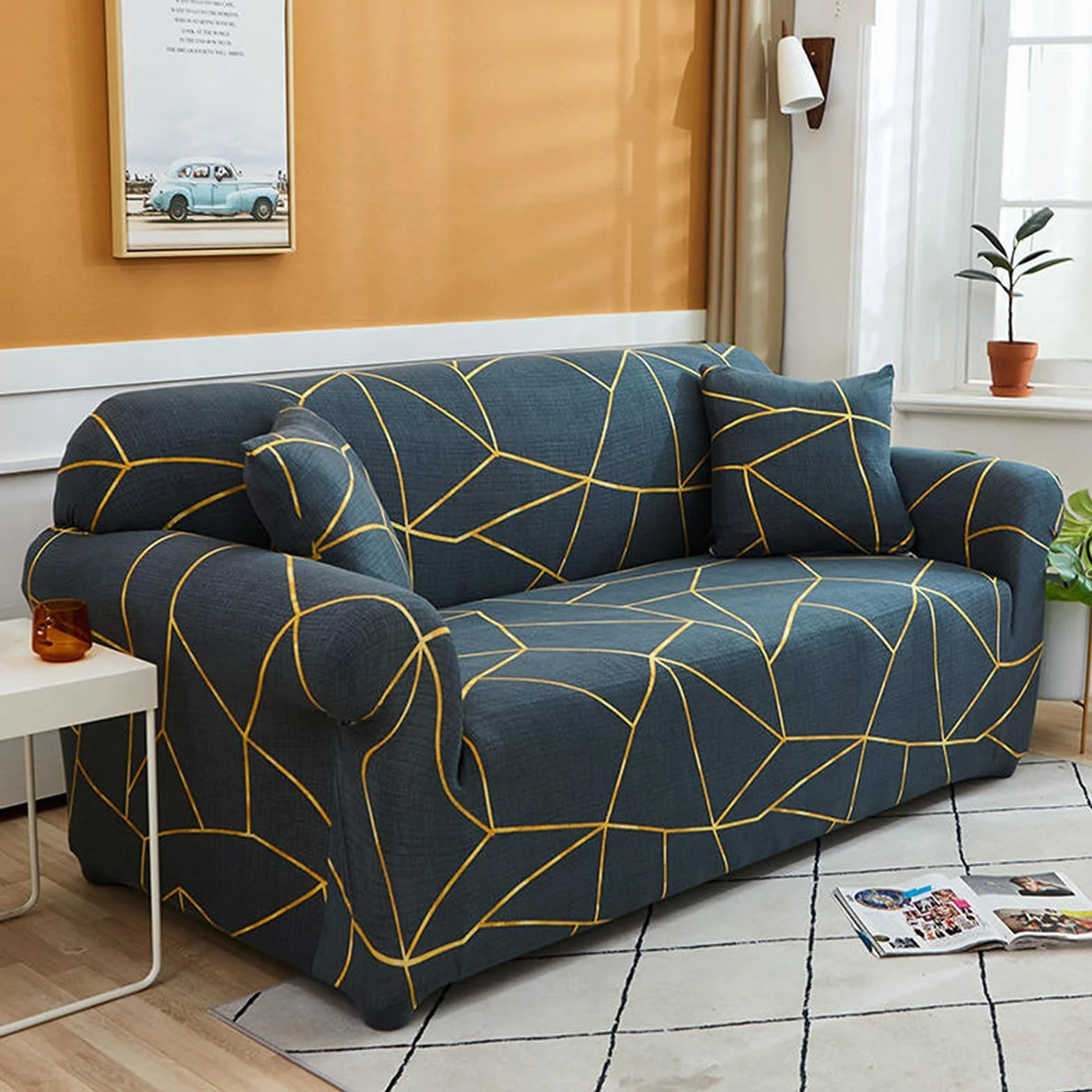 Daesar Housses de Canape Extensibles, Housse Protection Canapé 2 Places Motif Géométrique Irrégulier Housse Canape Universelle Gris Foncé (Polyester, 2 Places)