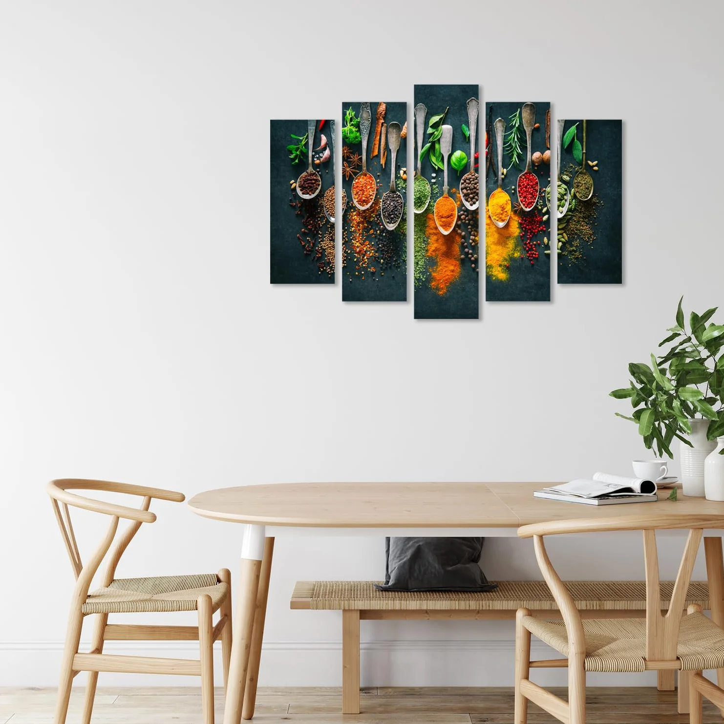 AREDE Lot de 5 Affiches murales Multi Panneaux Épices aux herbes | 120 x 80 cm | Tableau Art Décoration Murale pour la Maison, le Bureau, le Salon, la Chambre à coucher - Prête à être accrochée