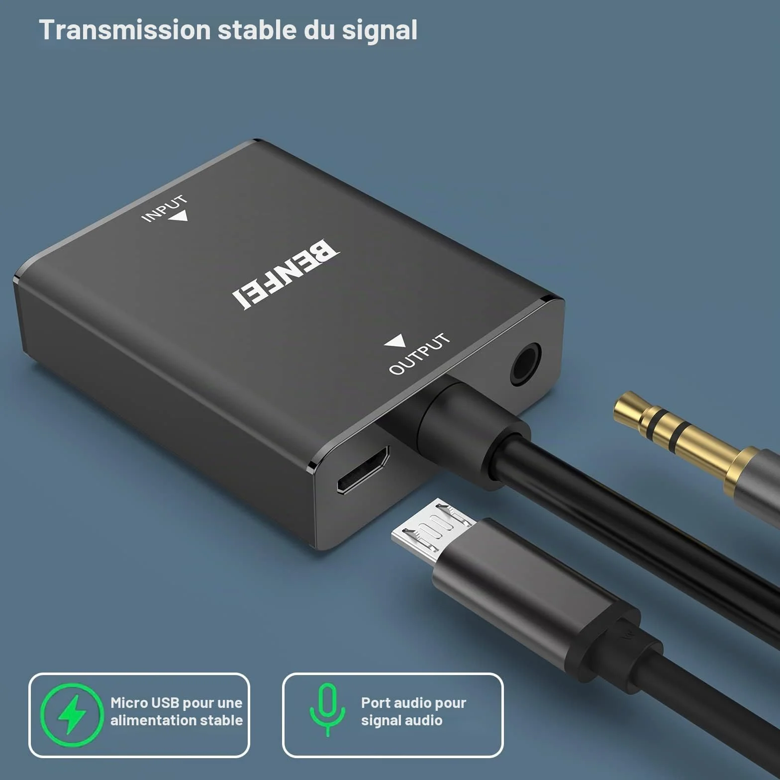 BENFEI Adaptateur HDMI vers VGA Femelle vers Mâle avec Audio 3,5 mm