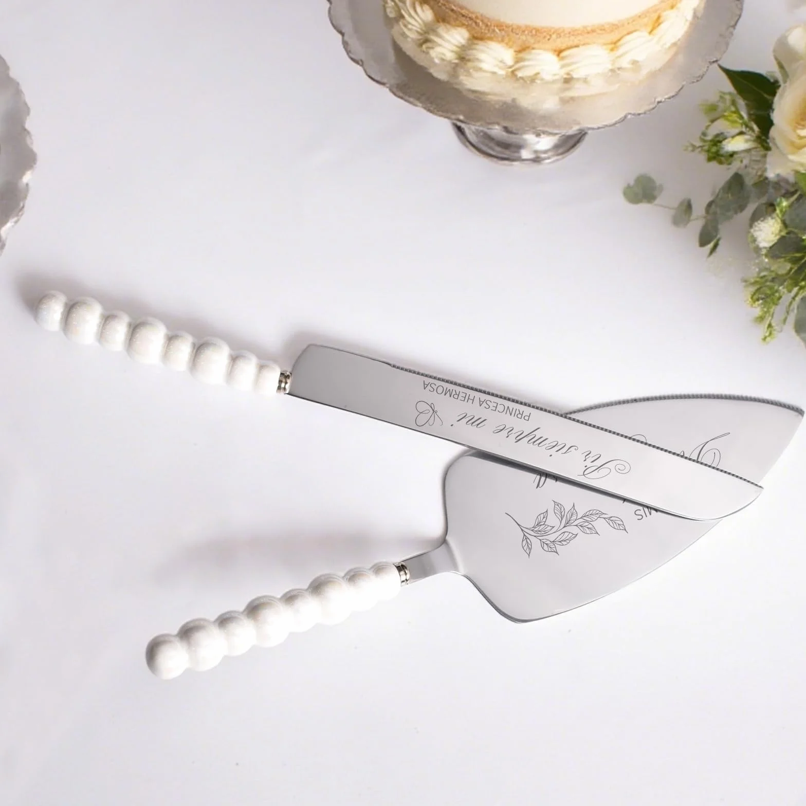 Couteau à Gâteau de Mariage Personnalisé en Acier Inoxydable avec Gravure, Ensemble Couteau et Serveur