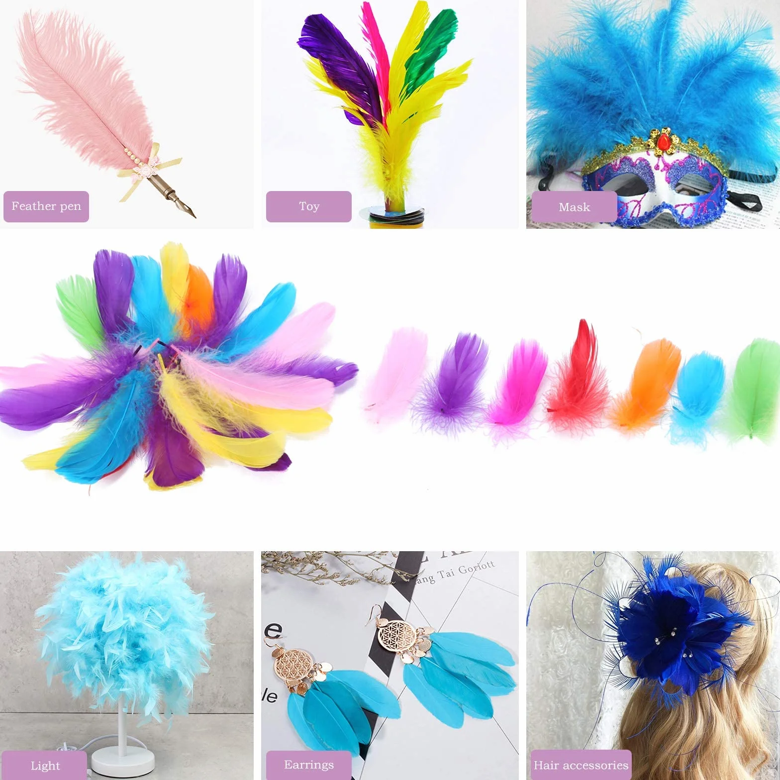 Plumes Couleur 300 PCS Naturelles Décorations Bricolage 8-12CM