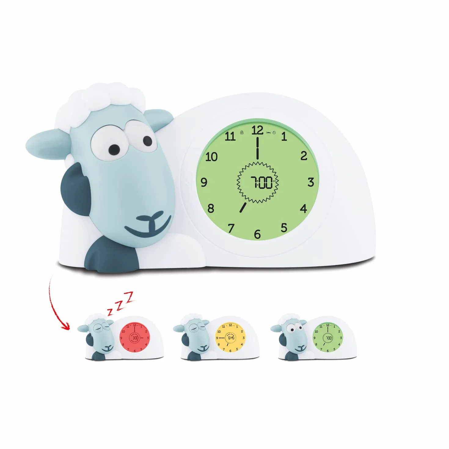 ZAZU Horloge Sam l'Agneau - Horloge d'Entraînement au Sommeil et Veilleuse pour Enfants | Réveil lumineux | Luminosité réglable