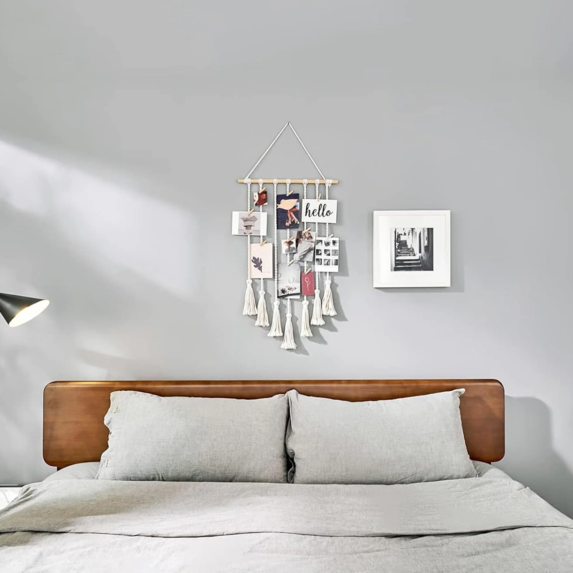Cadre photo macramé fait main avec franges - Décoration murale bohème pour chambre à coucher
