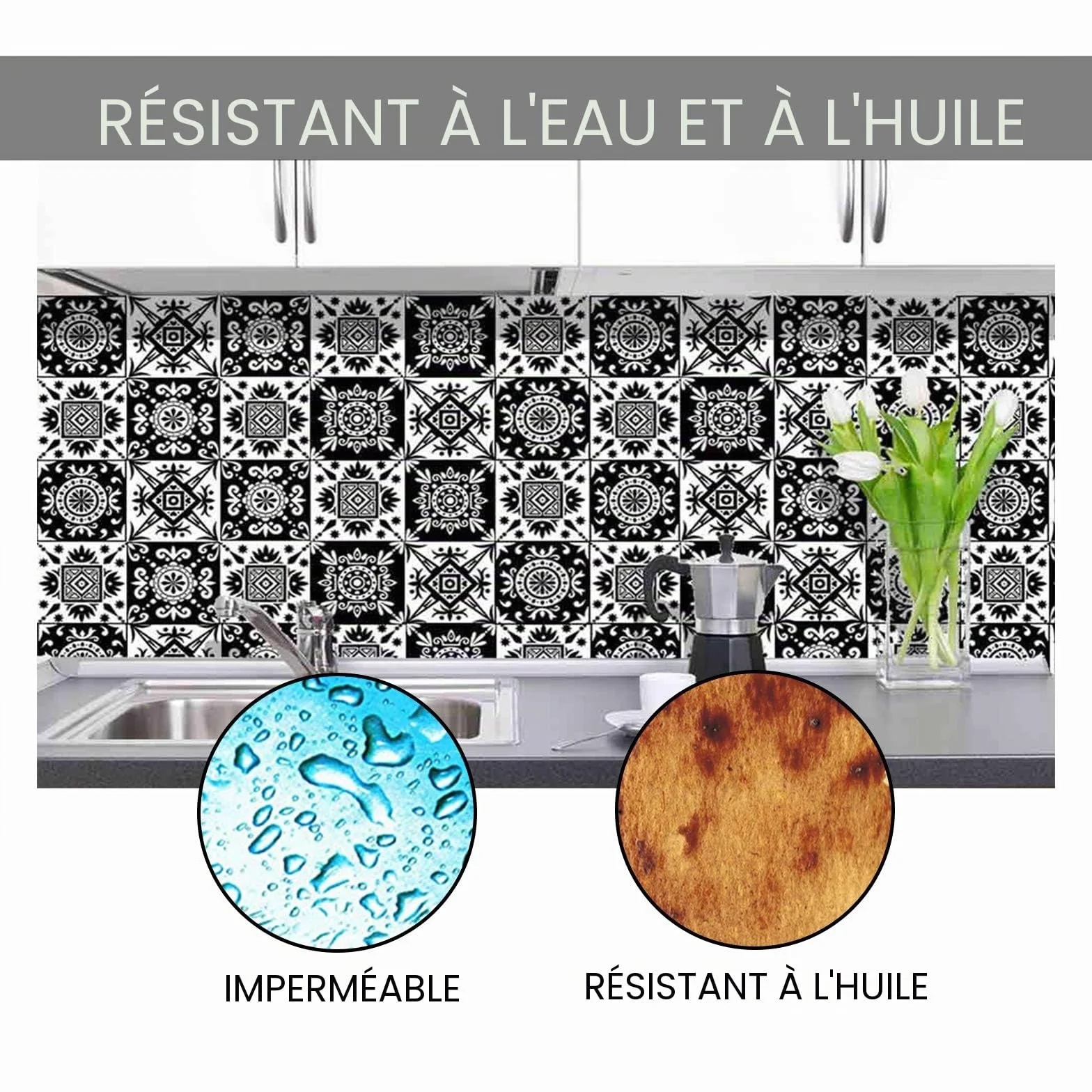 Andiker 20 feuilles mural stickers carrelage 15cm x 15cm imperméables autocollants carreaux cuisine salle de bain