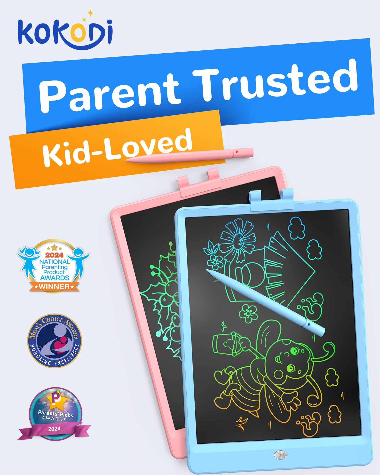 KOKODI Ardoise Magique LCD 10 Pouces Jouet Éducatif Sans Écran avec Stylo Enfants 2-7 Ans Bleu