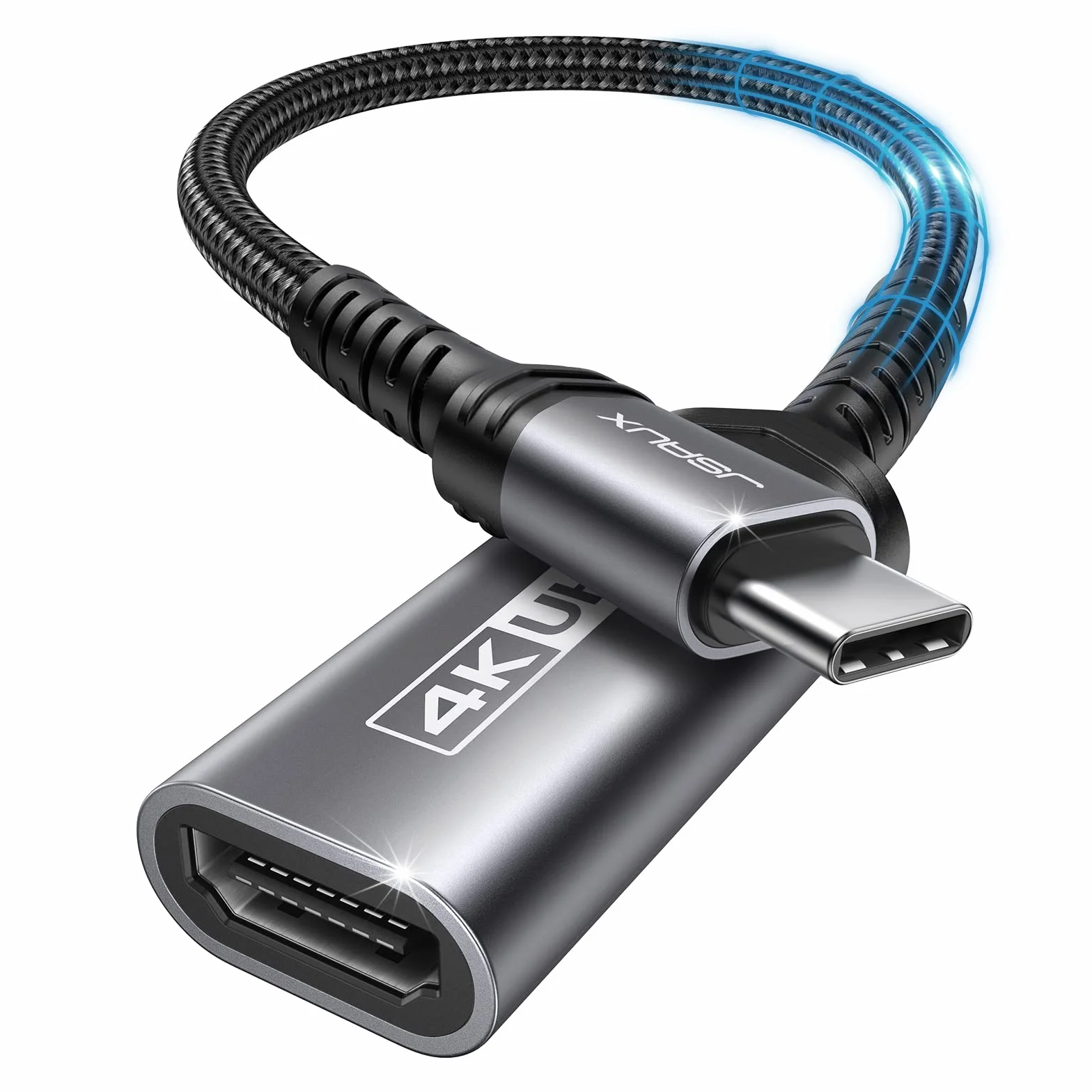 JSAUX Adaptateur USB C vers HDMI 4K, Type C Thunderbolt 3, Compatible iPhone 17 Pro 16 15, MacBook Pro Air, Dell XPS 15, Samsung Galaxy S24 S10 S9, Huawei P40, Surface Pro 7, Gris