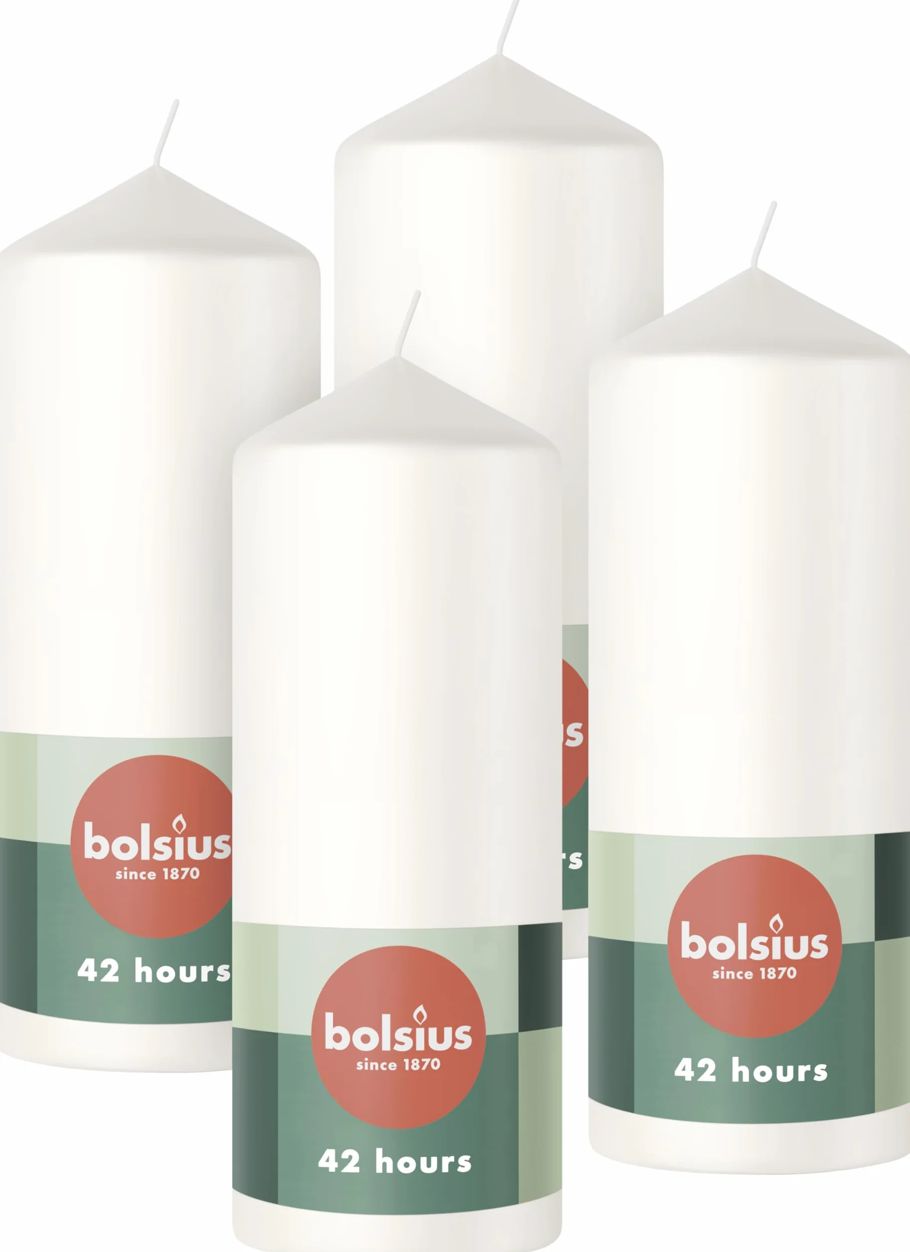 Bolsius Lot de 4 Bougies Piliers Lisses Blanc 15 x 6