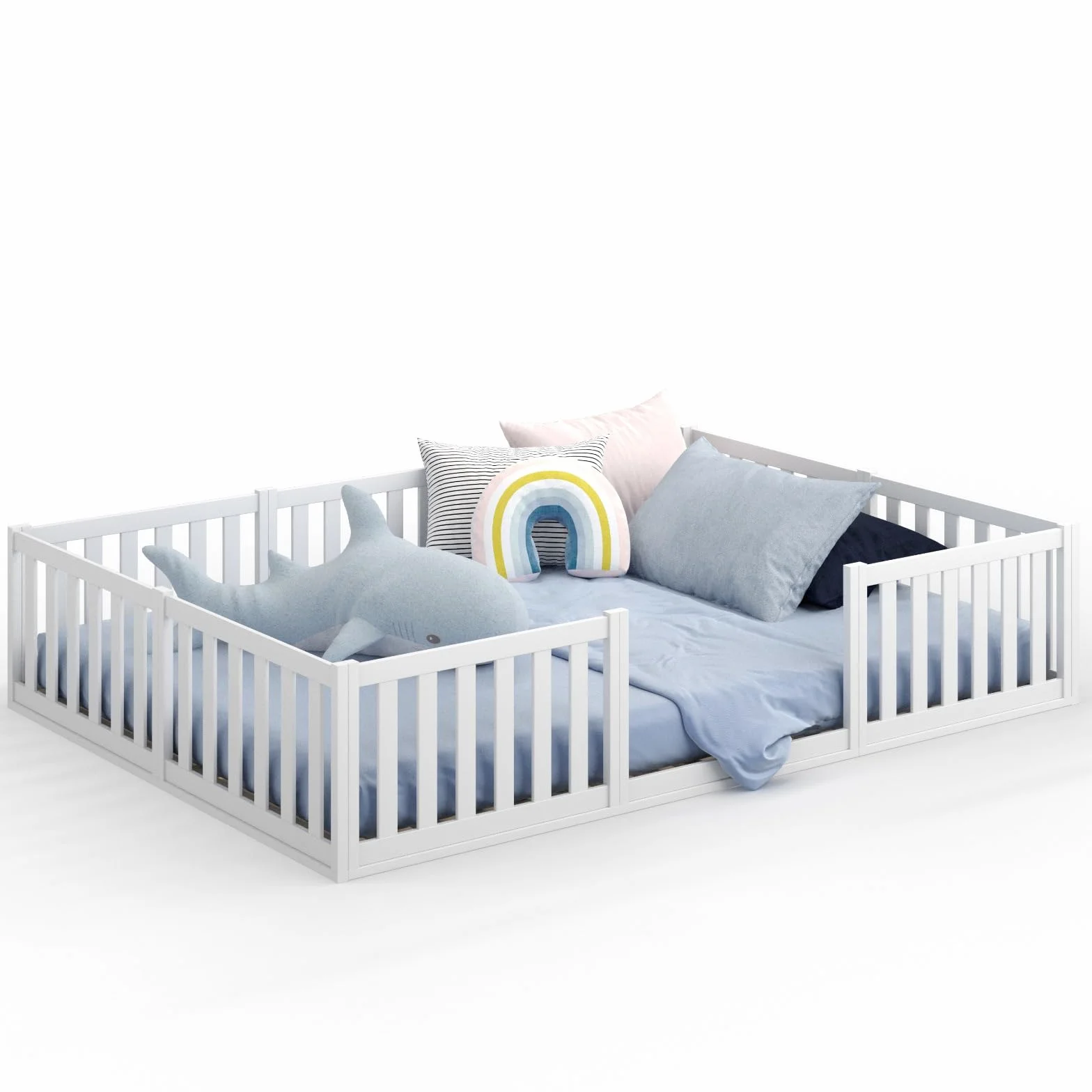 CADANI Lit Montessori TESO 140x200 – Charge 200 kg, entrée modulable, sommier Enroulable, lit-Familial Blanc