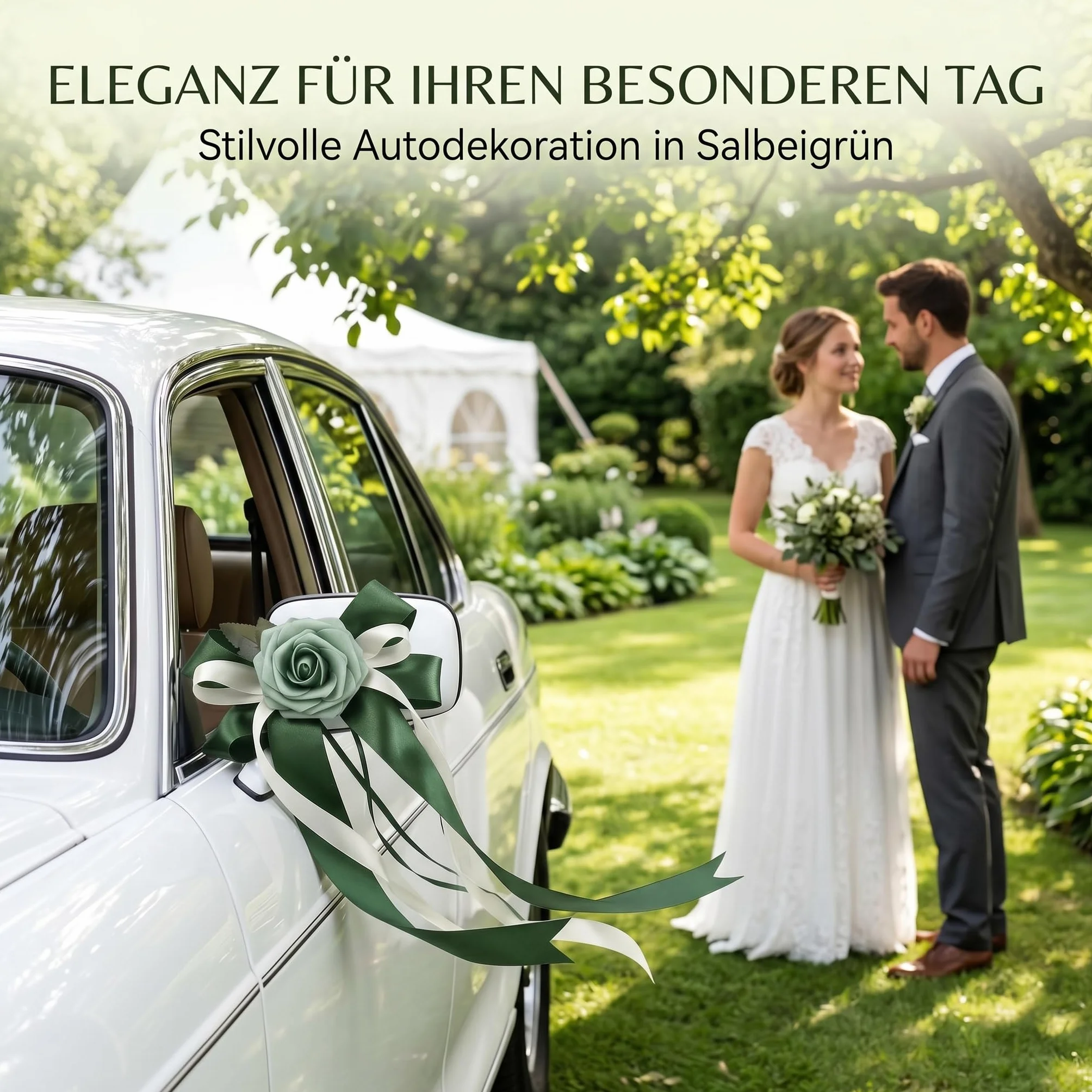 Nœud de voiture en soie simulée 4 pièces Décoration de porte Rétroviseur Mariage