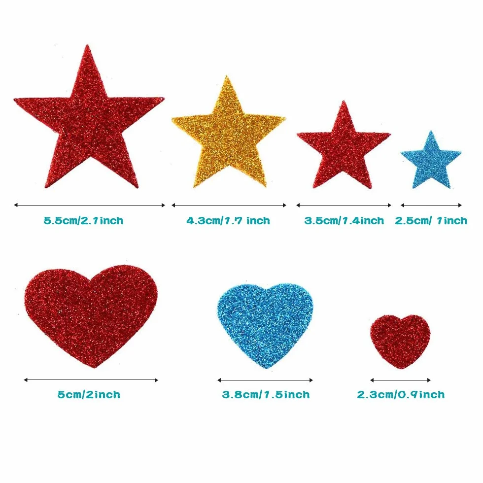 Paillettes Mousse Autocollants 150pcs, Mini Coeur et étoile Enfants, Décoration Murale
