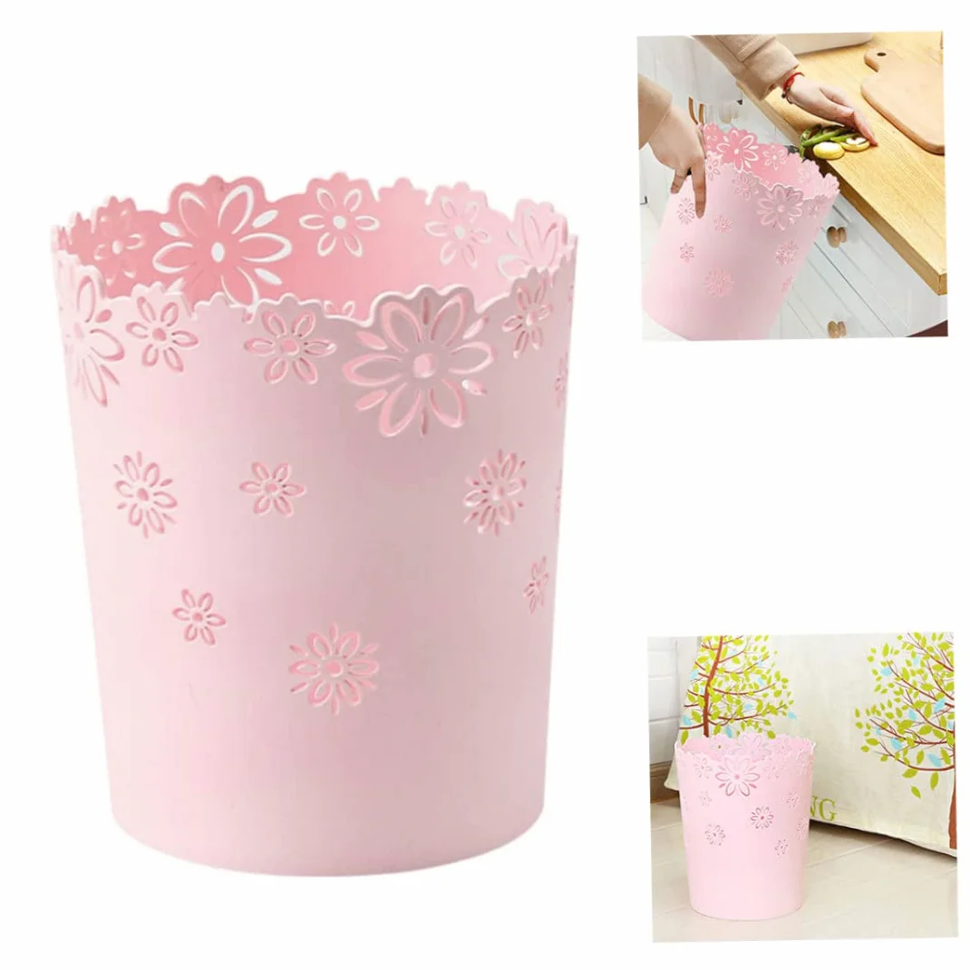 Bac à déchets en plastique 7,5 pouces pour enfants, panier papier déchet rond dentelle fleurs chambre